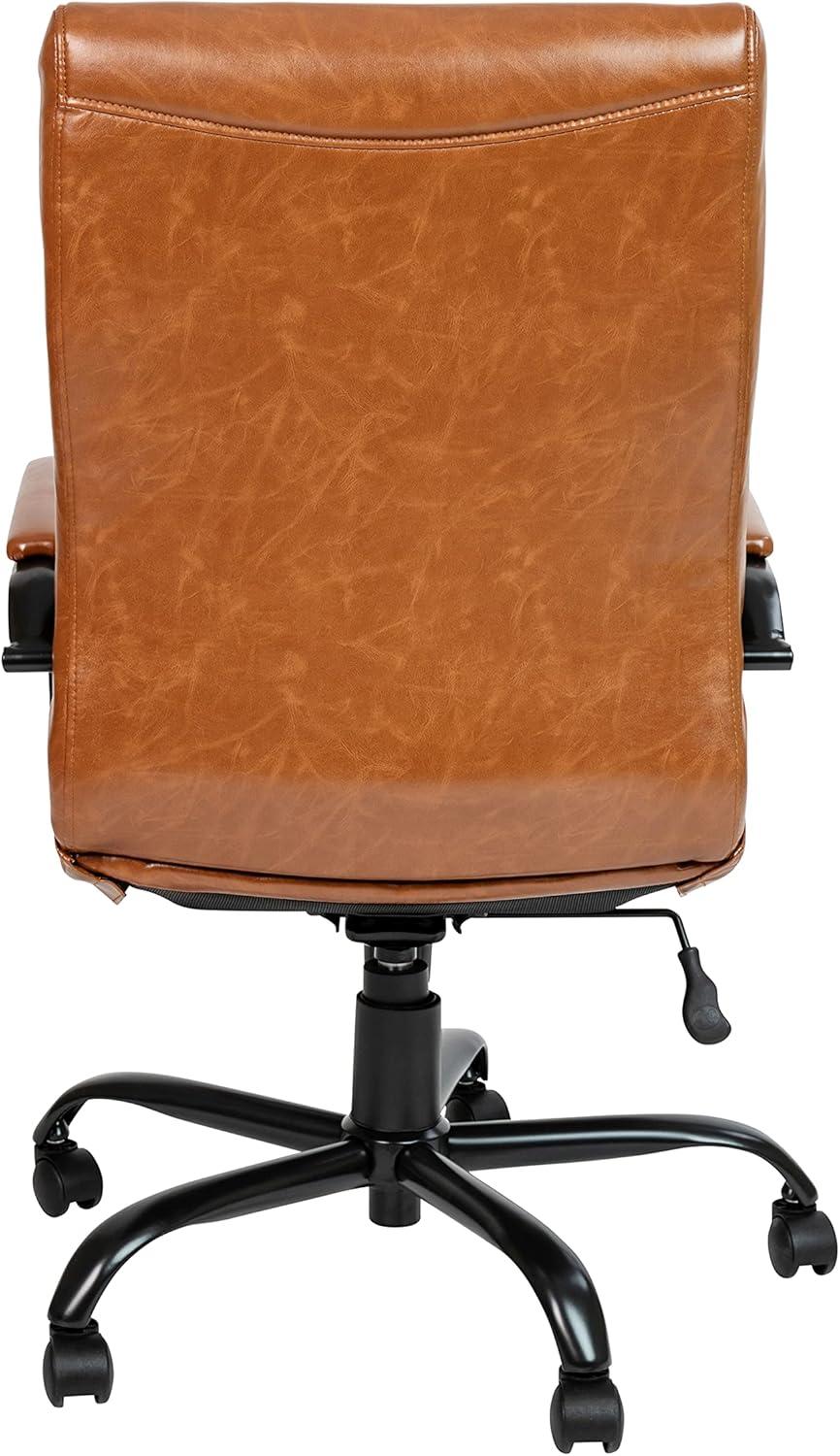 imageFlash Furniture Whitney HighBack Swivel LeatherSoft Desk Chair with Padded Seat and Armrests Adjustable Height Padded Office Chair BlackGoldBrown LeathersoftBlack Frame