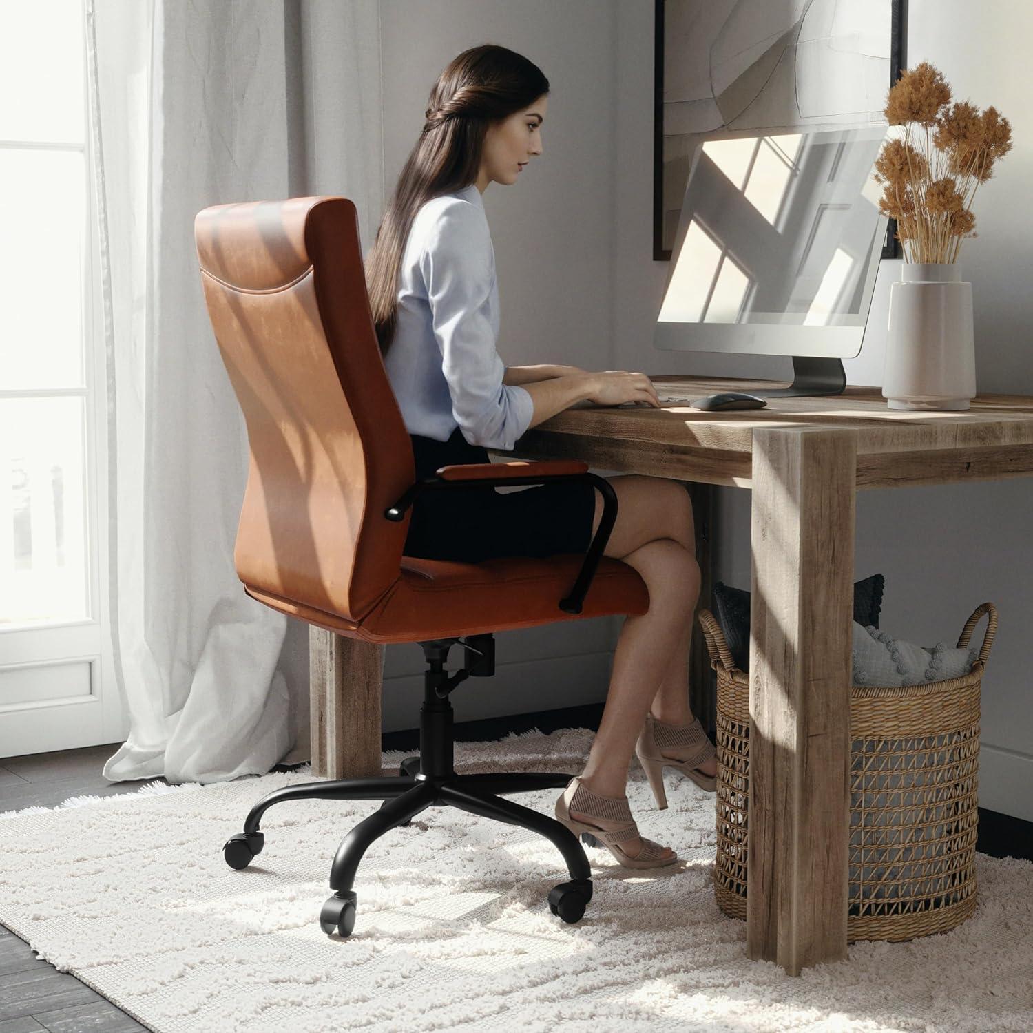 imageFlash Furniture Whitney HighBack Swivel LeatherSoft Desk Chair with Padded Seat and Armrests Adjustable Height Padded Office Chair BlackGoldBrown LeathersoftBlack Frame