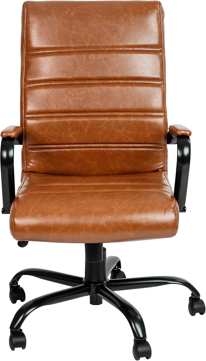 imageFlash Furniture Whitney HighBack Swivel LeatherSoft Desk Chair with Padded Seat and Armrests Adjustable Height Padded Office Chair BlackGoldBrown LeathersoftBlack Frame