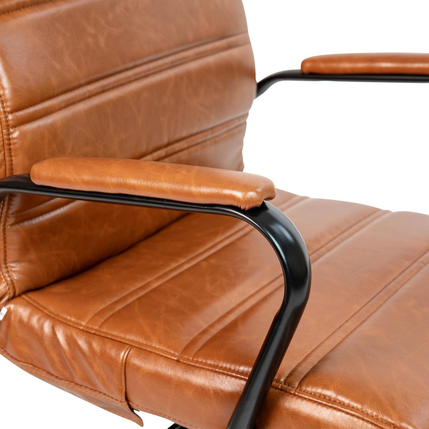 imageFlash Furniture Whitney HighBack Swivel LeatherSoft Desk Chair with Padded Seat and Armrests Adjustable Height Padded Office Chair BlackGoldBrown LeathersoftBlack Frame