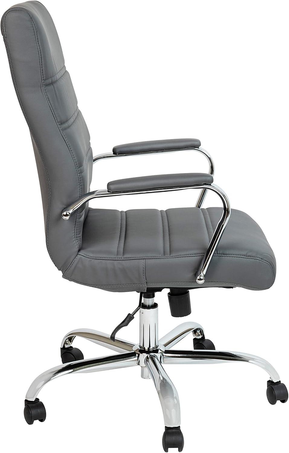 imageFlash Furniture Whitney HighBack Swivel LeatherSoft Desk Chair with Padded Seat and Armrests Adjustable Height Padded Office Chair BlackGoldGray LeathersoftChrome Frame