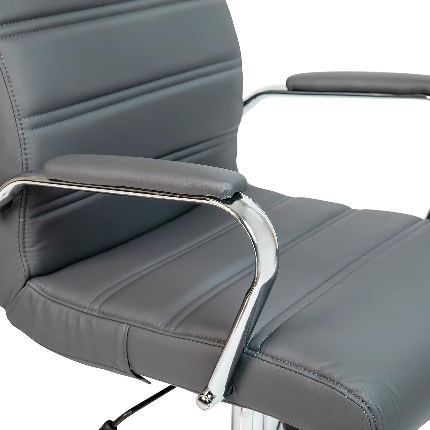 imageFlash Furniture Whitney HighBack Swivel LeatherSoft Desk Chair with Padded Seat and Armrests Adjustable Height Padded Office Chair BlackGoldGray LeathersoftChrome Frame