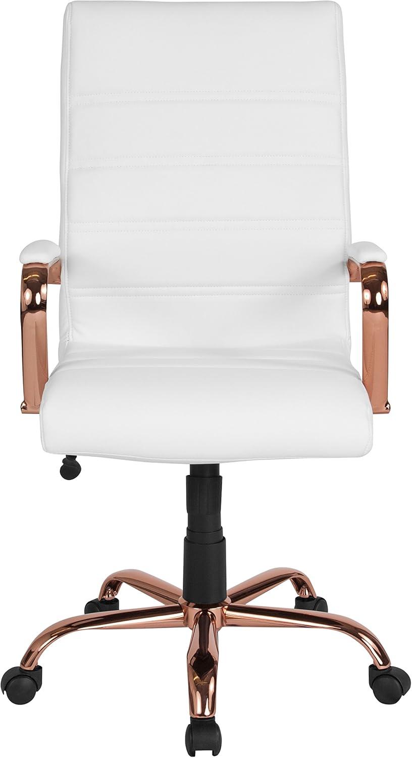 imageFlash Furniture Whitney HighBack Swivel LeatherSoft Desk Chair with Padded Seat and Armrests Adjustable Height Padded Office Chair BlackGoldWhite LeathersoftRose Gold Frame