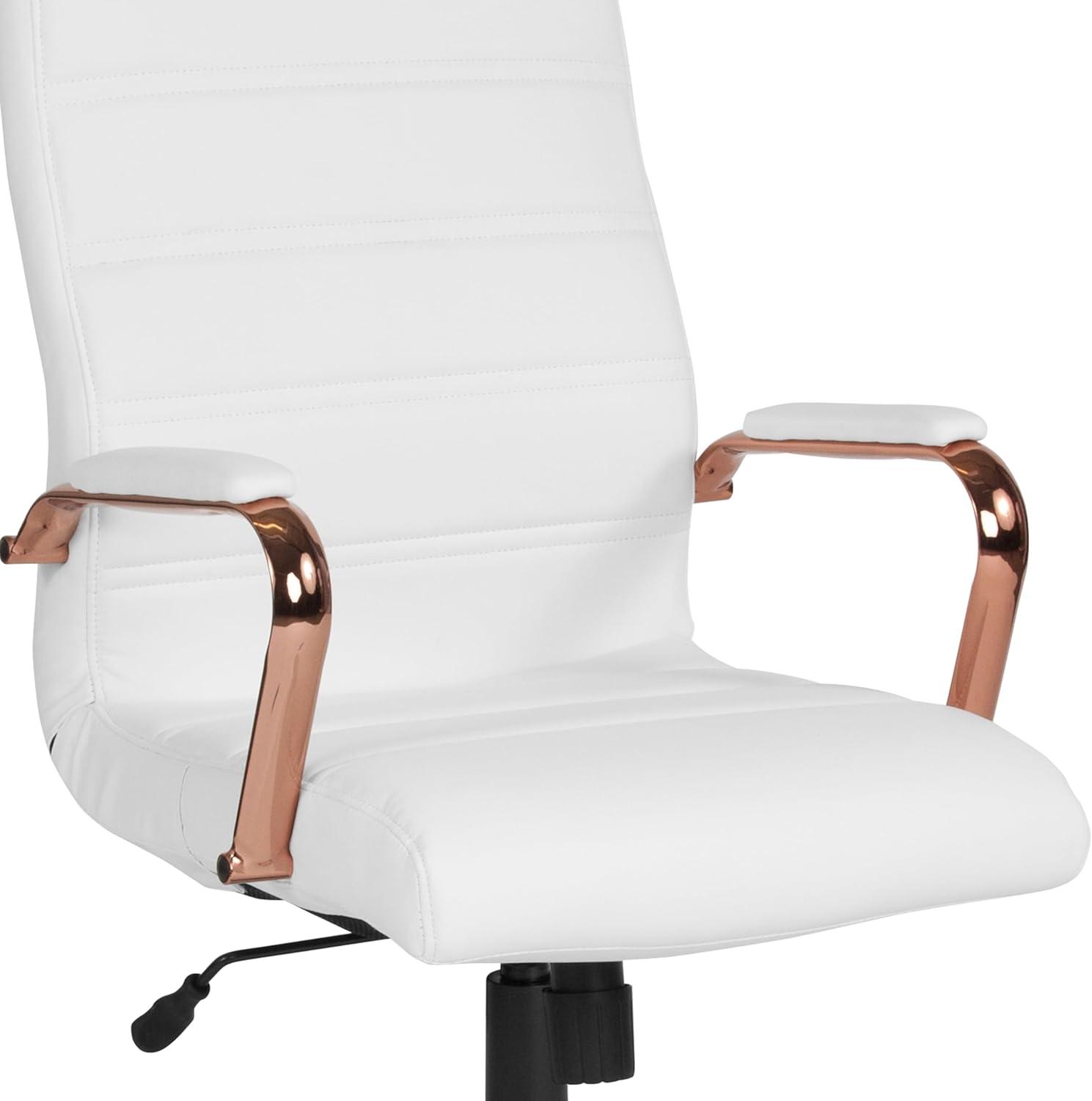imageFlash Furniture Whitney HighBack Swivel LeatherSoft Desk Chair with Padded Seat and Armrests Adjustable Height Padded Office Chair BlackGoldWhite LeathersoftRose Gold Frame