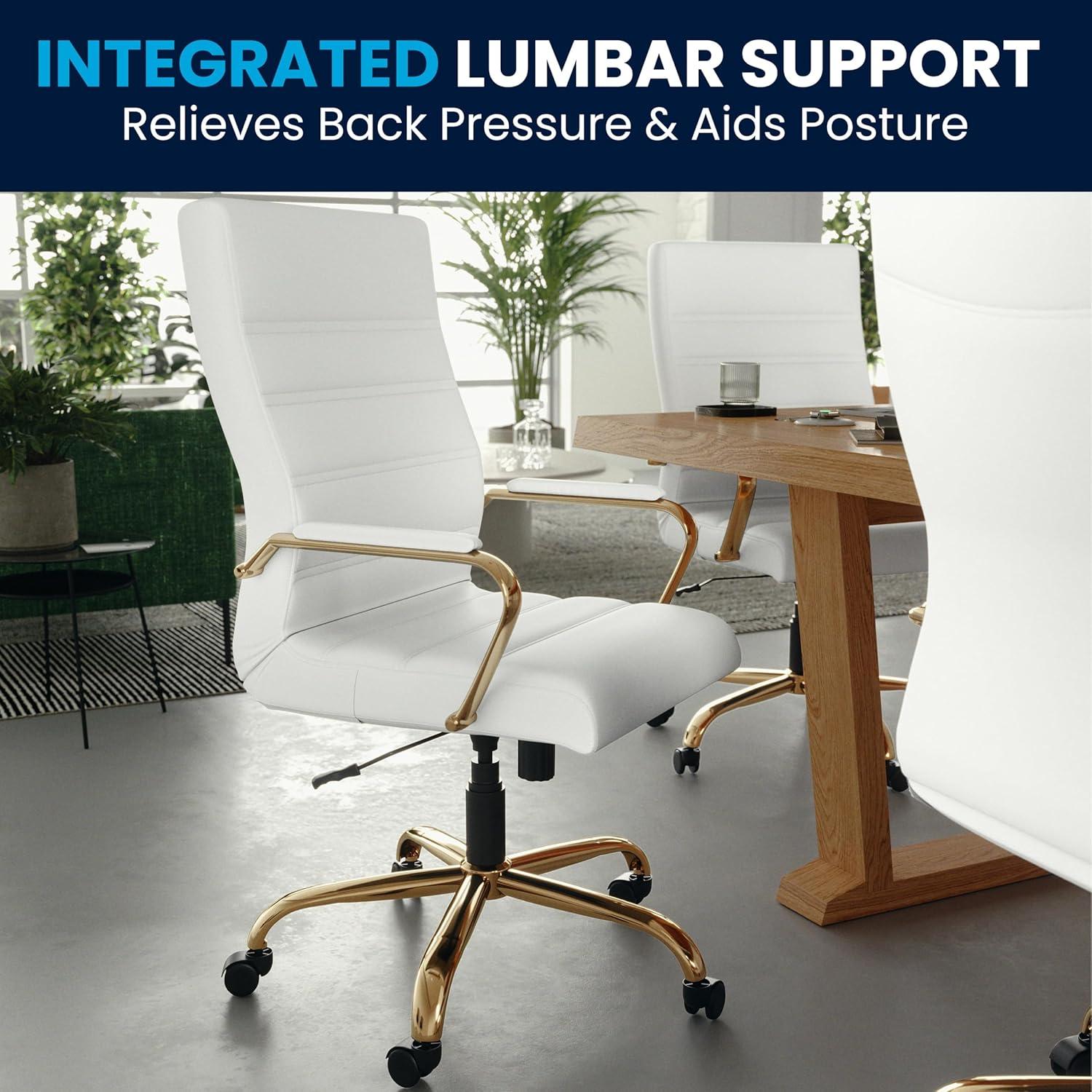 imageFlash Furniture Whitney HighBack Swivel LeatherSoft Desk Chair with Padded Seat and Armrests Adjustable Height Padded Office Chair BlackGoldWhite LeathersoftGold Frame