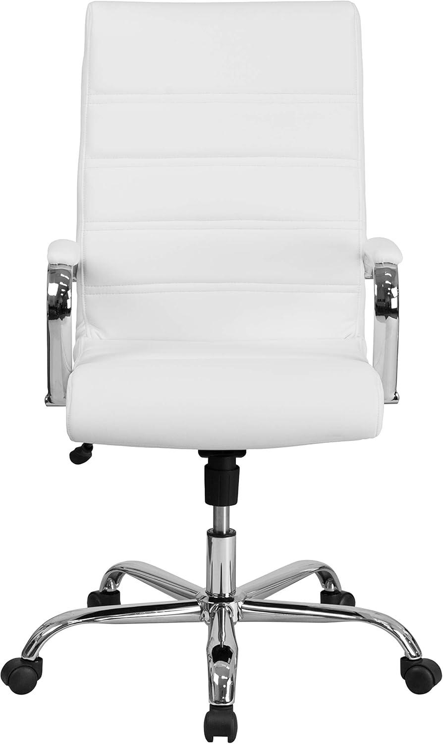 imageFlash Furniture Whitney HighBack Swivel LeatherSoft Desk Chair with Padded Seat and Armrests Adjustable Height Padded Office Chair BlackGoldWhite LeathersoftChrome Frame