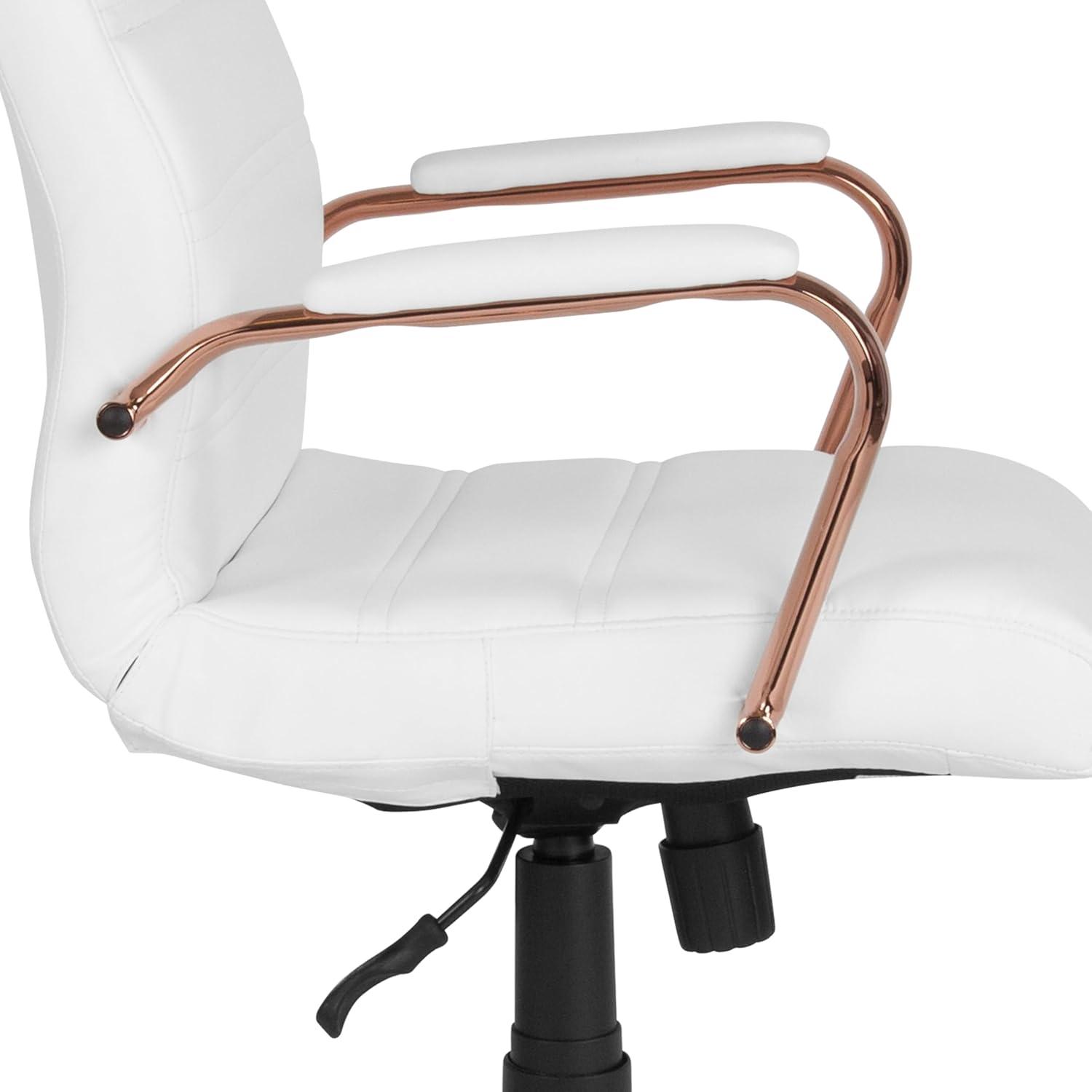 imageFlash Furniture Whitney HighBack Swivel LeatherSoft Desk Chair with Padded Seat and Armrests Adjustable Height Padded Office Chair BlackGoldWhite LeathersoftRose Gold Frame
