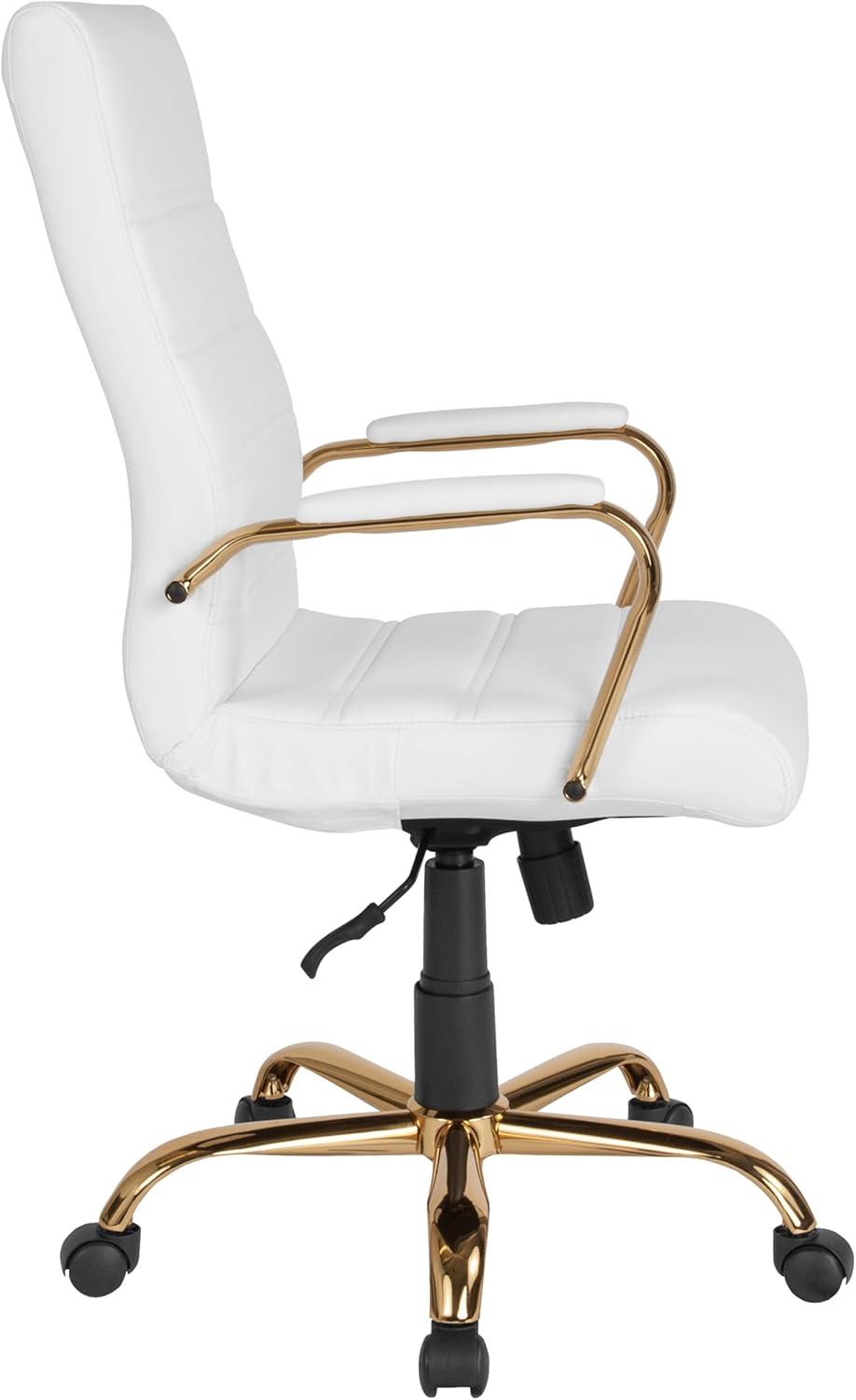 imageFlash Furniture Whitney HighBack Swivel LeatherSoft Desk Chair with Padded Seat and Armrests Adjustable Height Padded Office Chair BlackGoldWhite LeathersoftGold Frame