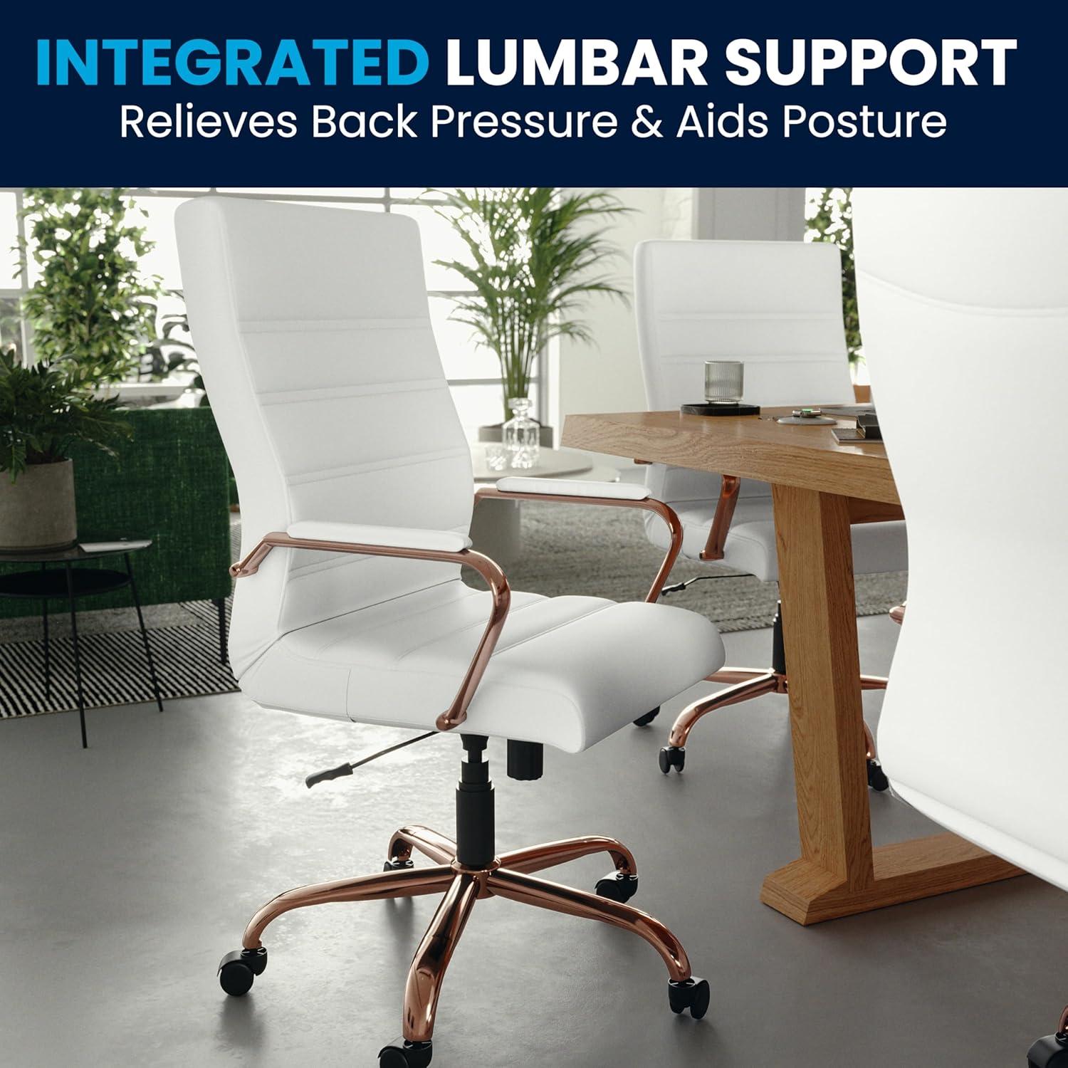 imageFlash Furniture Whitney HighBack Swivel LeatherSoft Desk Chair with Padded Seat and Armrests Adjustable Height Padded Office Chair BlackGoldWhite LeathersoftRose Gold Frame