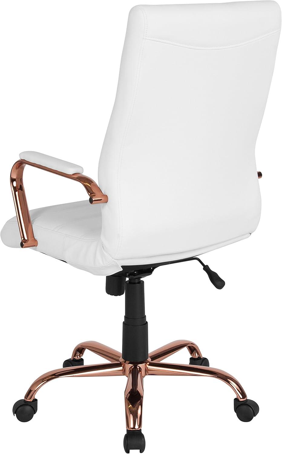 imageFlash Furniture Whitney HighBack Swivel LeatherSoft Desk Chair with Padded Seat and Armrests Adjustable Height Padded Office Chair BlackGoldWhite LeathersoftRose Gold Frame