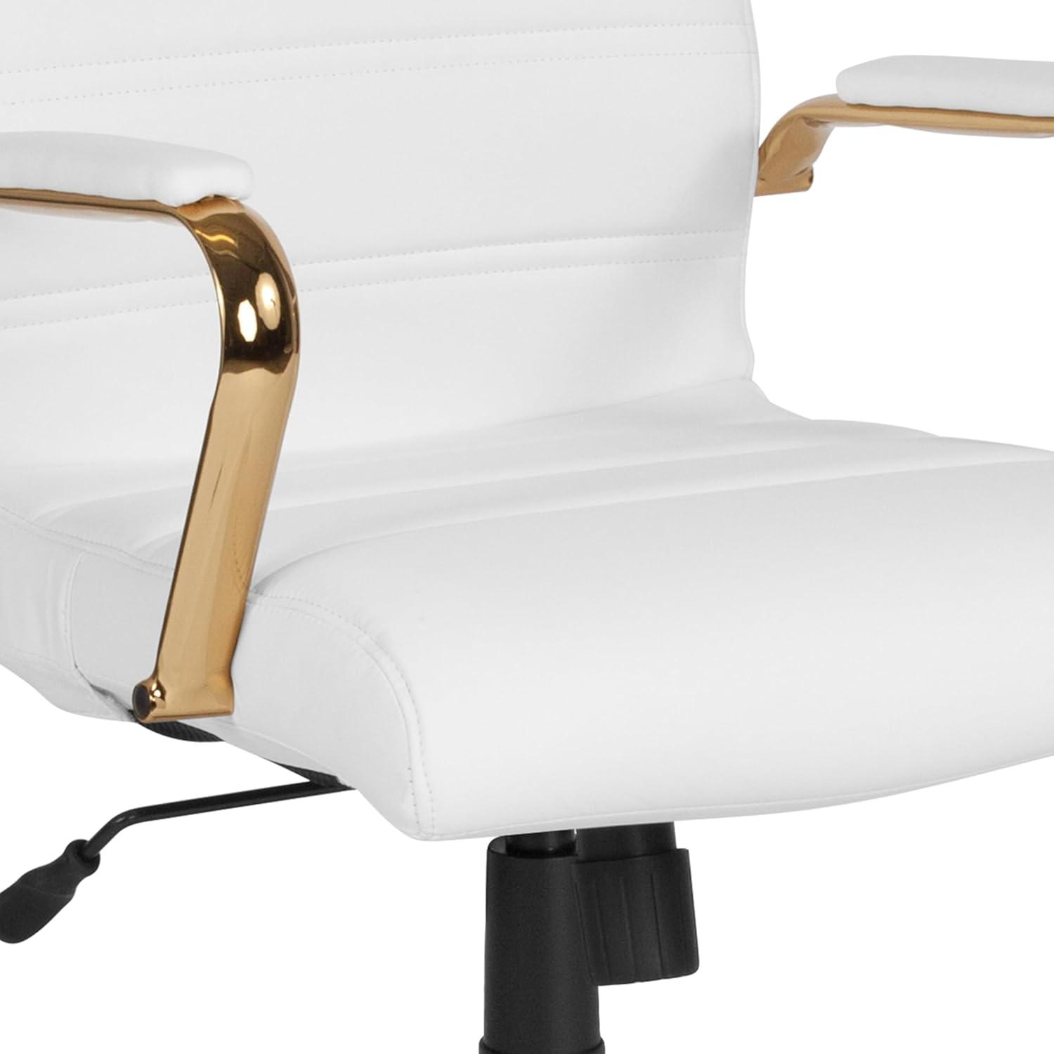 imageFlash Furniture Whitney HighBack Swivel LeatherSoft Desk Chair with Padded Seat and Armrests Adjustable Height Padded Office Chair BlackGoldWhite LeathersoftGold Frame