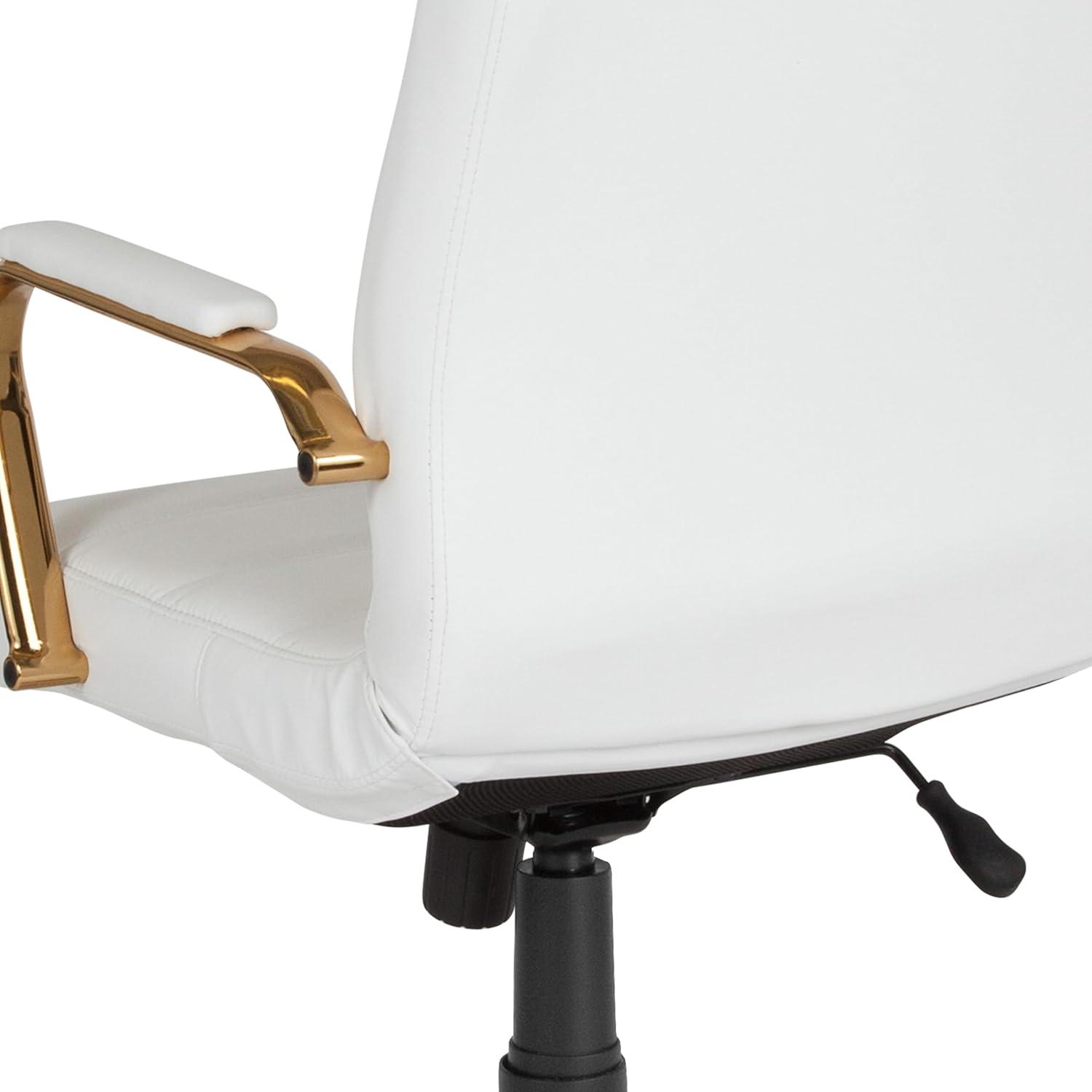 imageFlash Furniture Whitney HighBack Swivel LeatherSoft Desk Chair with Padded Seat and Armrests Adjustable Height Padded Office Chair BlackGoldWhite LeathersoftGold Frame