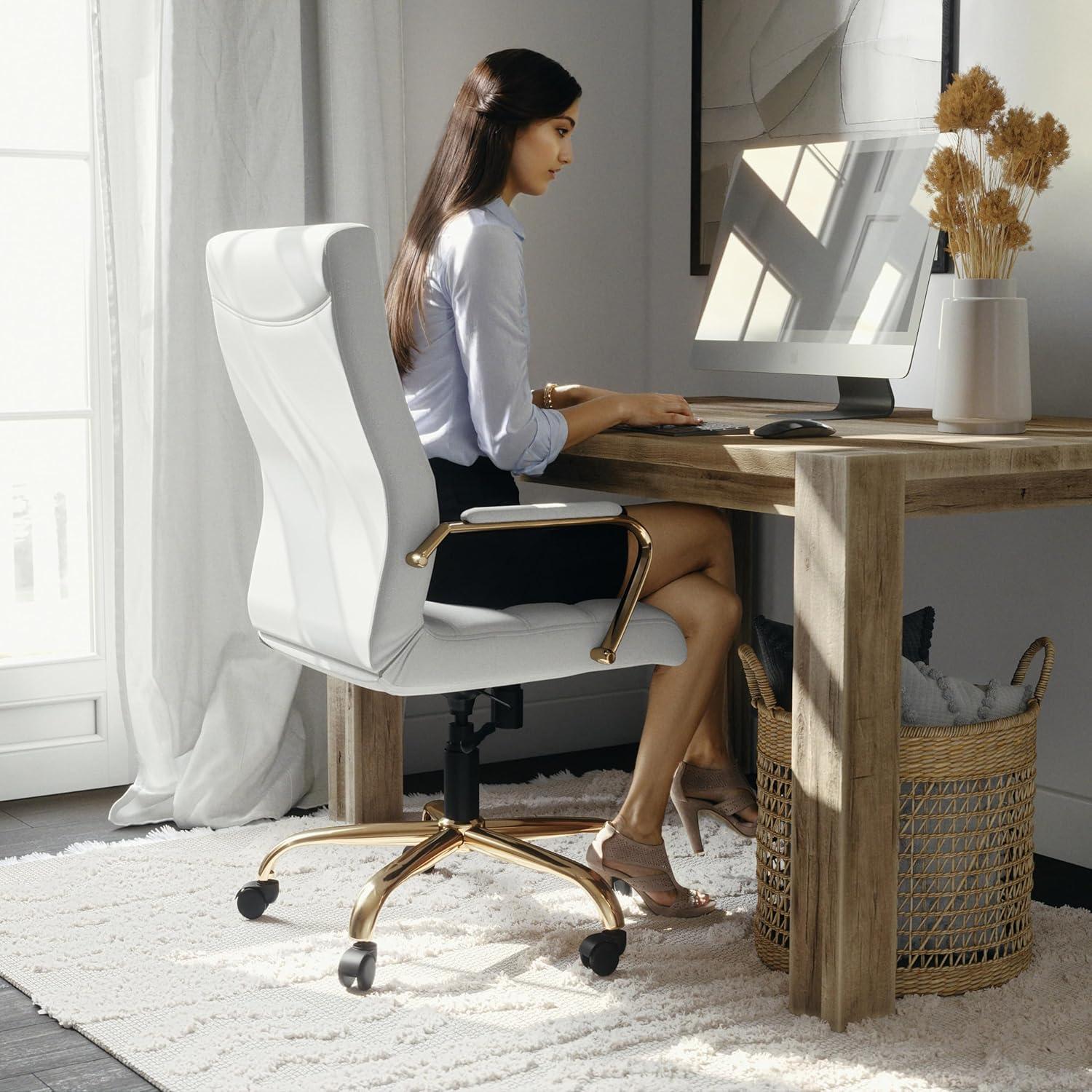 imageFlash Furniture Whitney HighBack Swivel LeatherSoft Desk Chair with Padded Seat and Armrests Adjustable Height Padded Office Chair BlackGoldWhite LeathersoftGold Frame