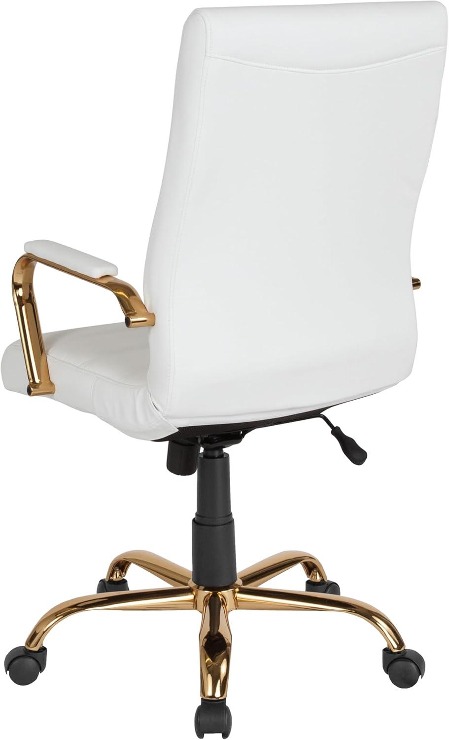 imageFlash Furniture Whitney HighBack Swivel LeatherSoft Desk Chair with Padded Seat and Armrests Adjustable Height Padded Office Chair BlackGoldWhite LeathersoftGold Frame