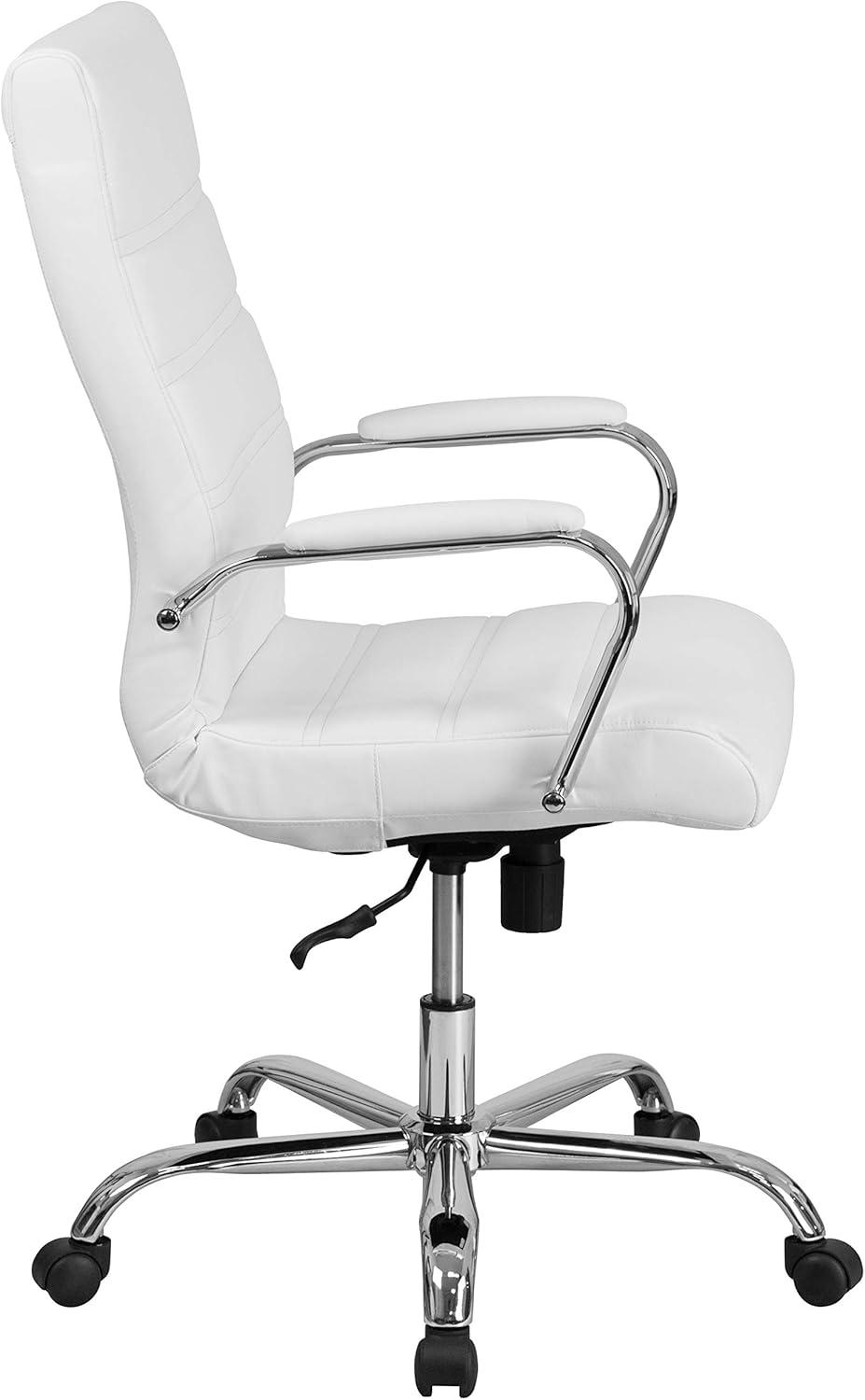 imageFlash Furniture Whitney HighBack Swivel LeatherSoft Desk Chair with Padded Seat and Armrests Adjustable Height Padded Office Chair BlackGoldWhite LeathersoftChrome Frame