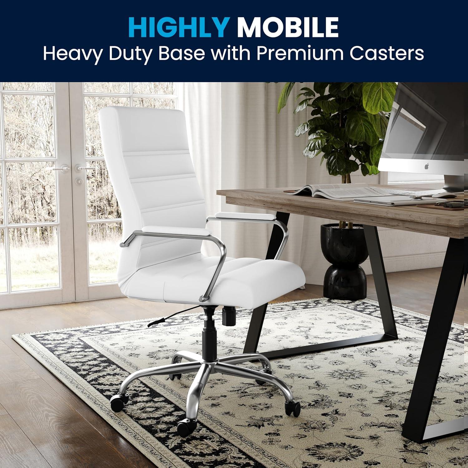 imageFlash Furniture Whitney HighBack Swivel LeatherSoft Desk Chair with Padded Seat and Armrests Adjustable Height Padded Office Chair BlackGoldWhite LeathersoftChrome Frame