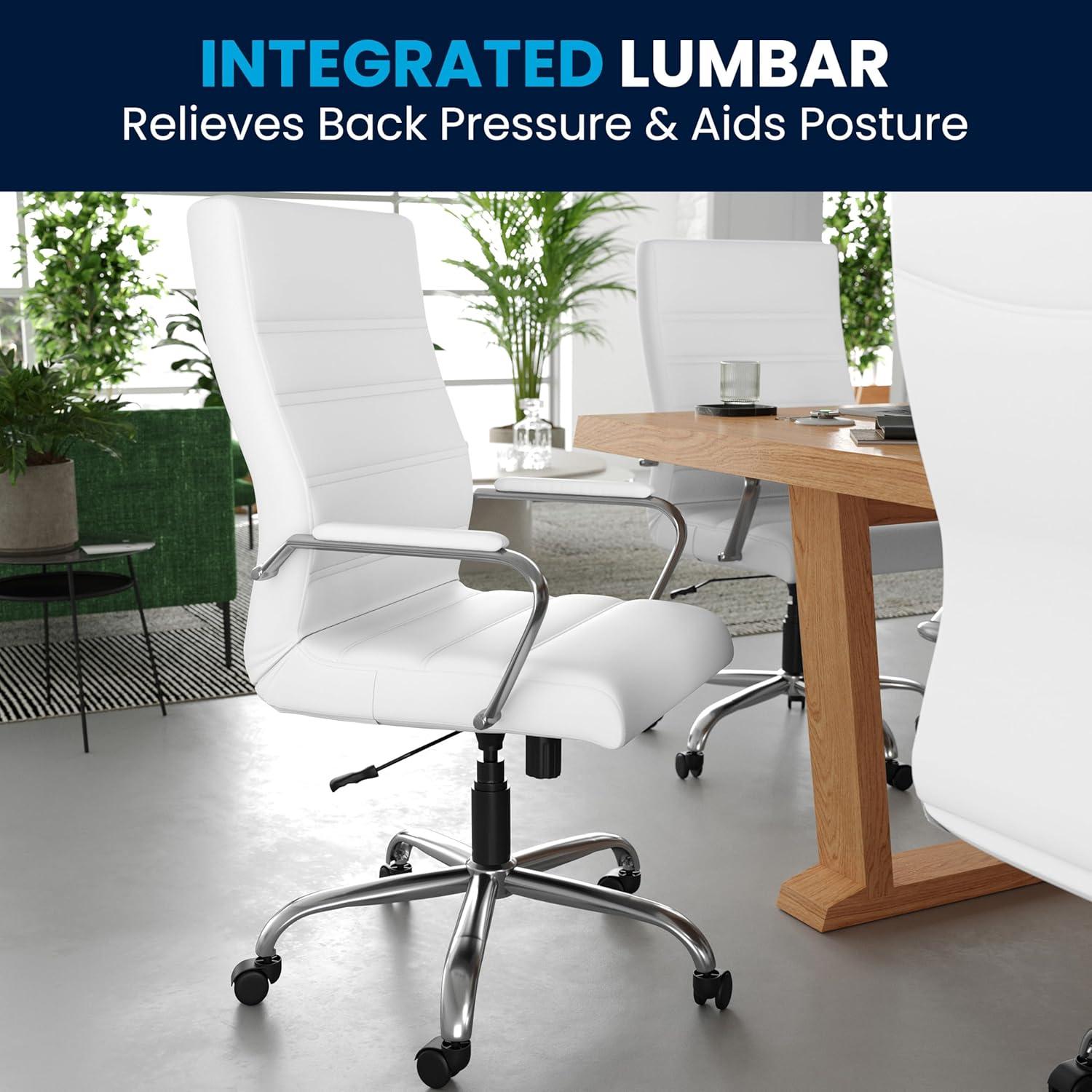 imageFlash Furniture Whitney HighBack Swivel LeatherSoft Desk Chair with Padded Seat and Armrests Adjustable Height Padded Office Chair BlackGoldWhite LeathersoftChrome Frame
