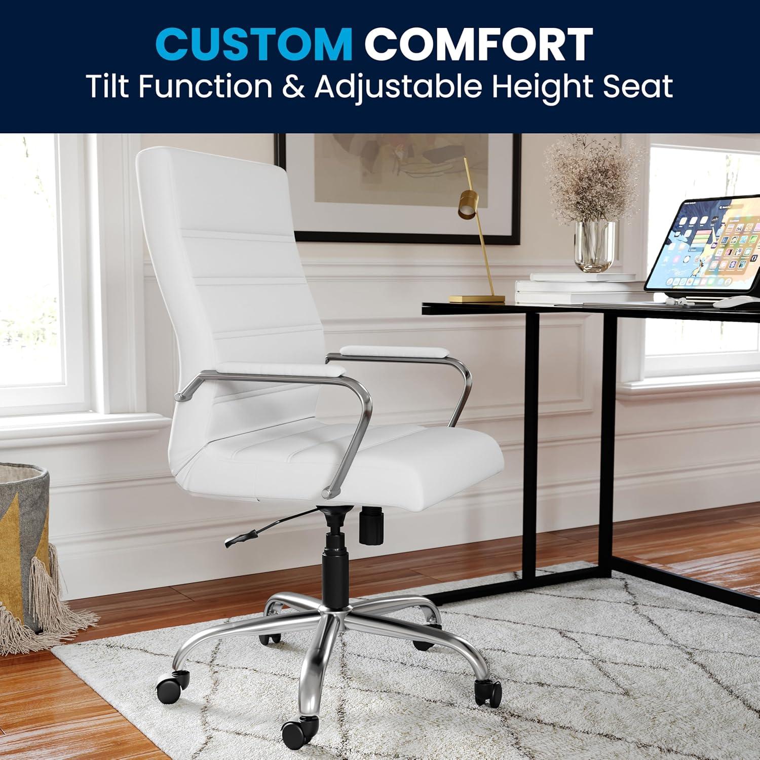 imageFlash Furniture Whitney HighBack Swivel LeatherSoft Desk Chair with Padded Seat and Armrests Adjustable Height Padded Office Chair BlackGoldWhite LeathersoftChrome Frame