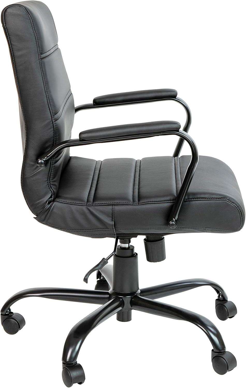 imageFlash Furniture Whitney MidBack Swivel LeatherSoft Desk Chair with Padded Seat and Armrests Adjustable Height Padded Office Chair BlackBlack