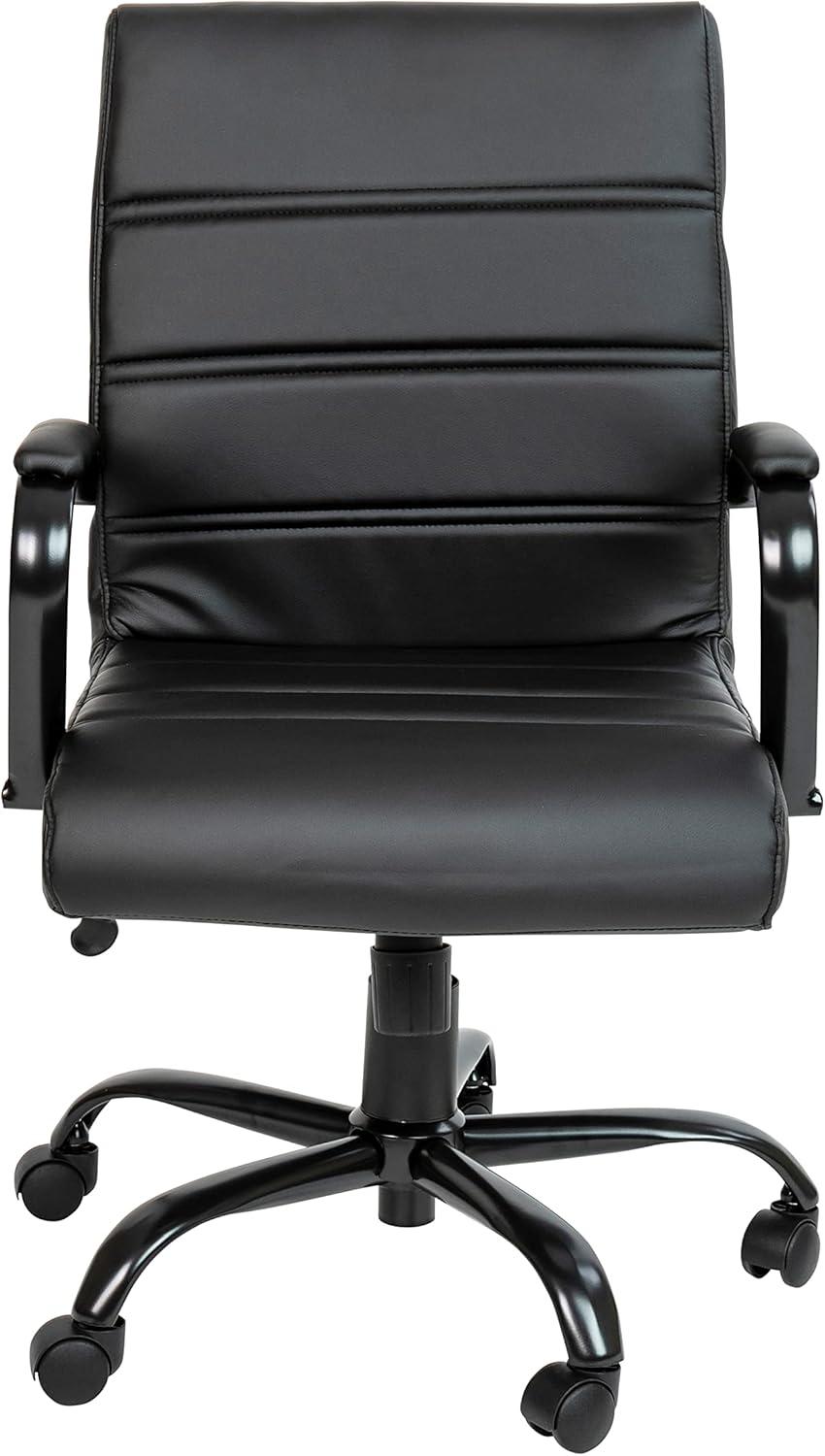 imageFlash Furniture Whitney MidBack Swivel LeatherSoft Desk Chair with Padded Seat and Armrests Adjustable Height Padded Office Chair BlackBlack