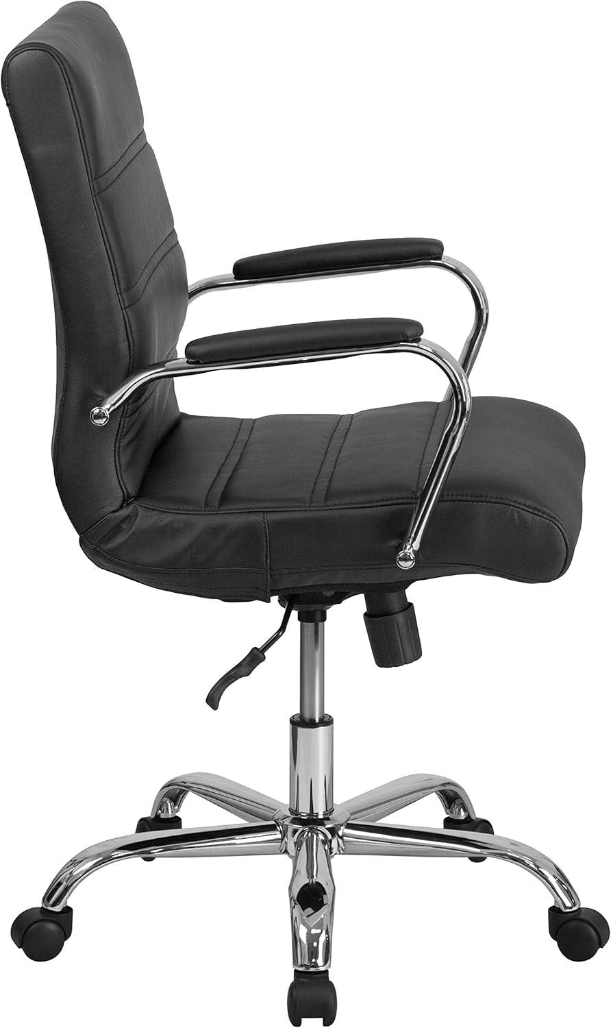 imageFlash Furniture Whitney MidBack Swivel LeatherSoft Desk Chair with Padded Seat and Armrests Adjustable Height Padded Office Chair BlackBlack LeathersoftChrome Frame