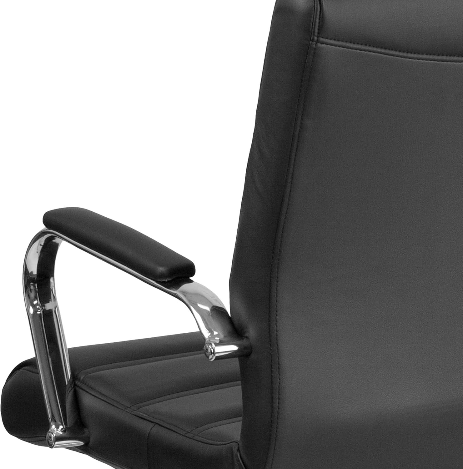 imageFlash Furniture Whitney MidBack Swivel LeatherSoft Desk Chair with Padded Seat and Armrests Adjustable Height Padded Office Chair BlackBlack LeathersoftChrome Frame
