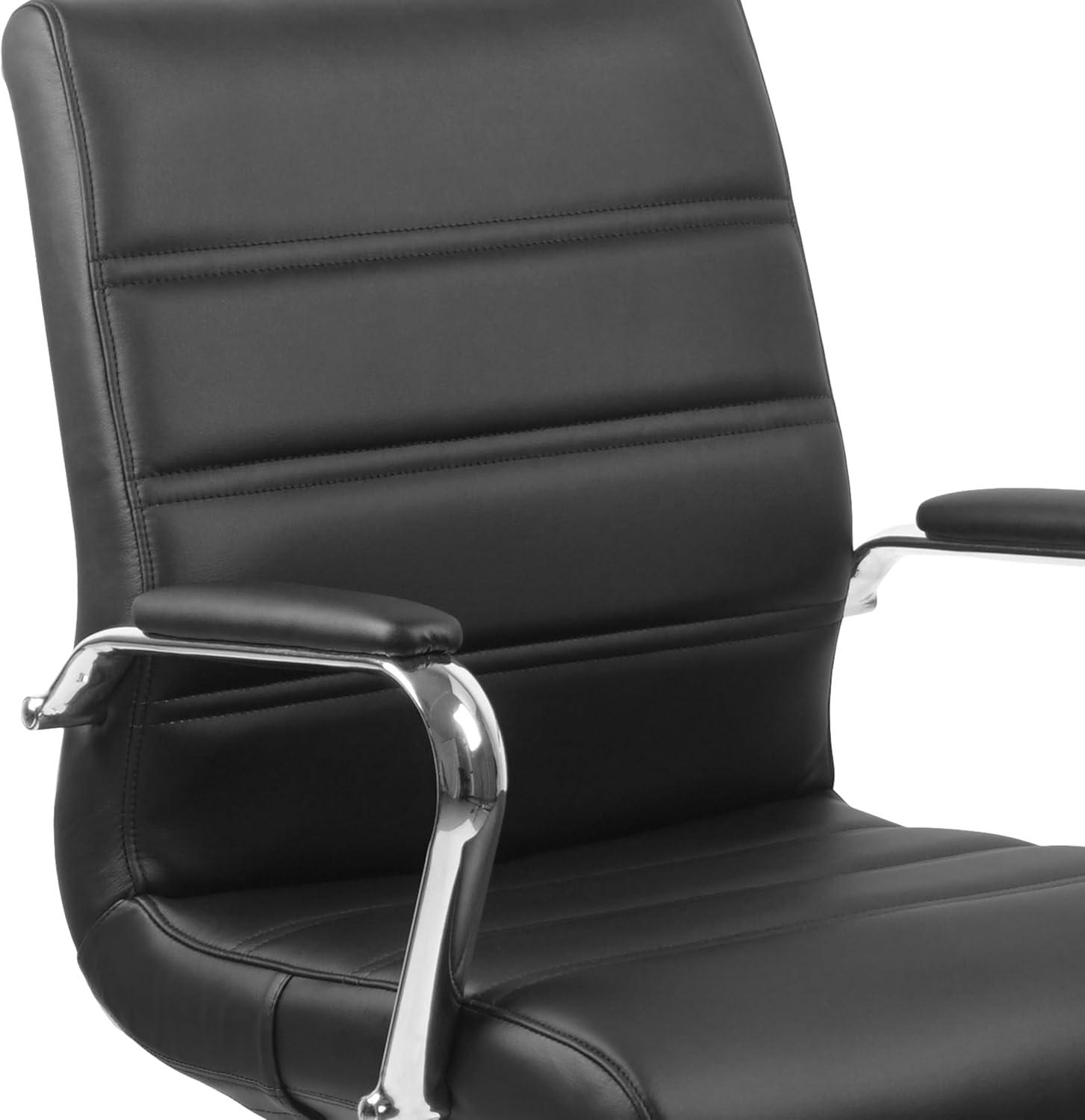 imageFlash Furniture Whitney MidBack Swivel LeatherSoft Desk Chair with Padded Seat and Armrests Adjustable Height Padded Office Chair BlackBlack LeathersoftChrome Frame