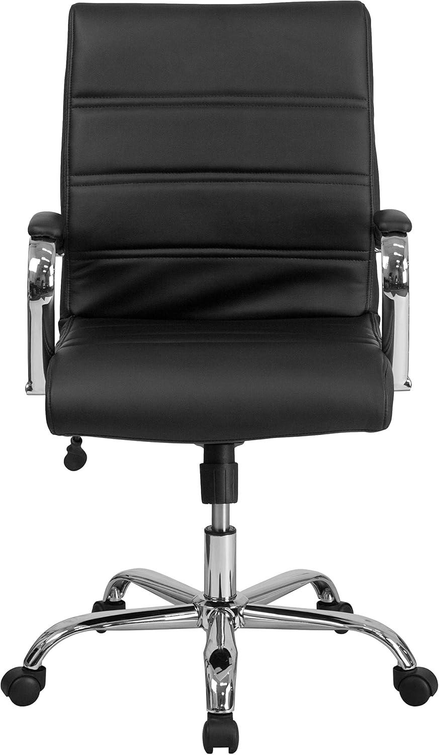 imageFlash Furniture Whitney MidBack Swivel LeatherSoft Desk Chair with Padded Seat and Armrests Adjustable Height Padded Office Chair BlackBlack LeathersoftChrome Frame