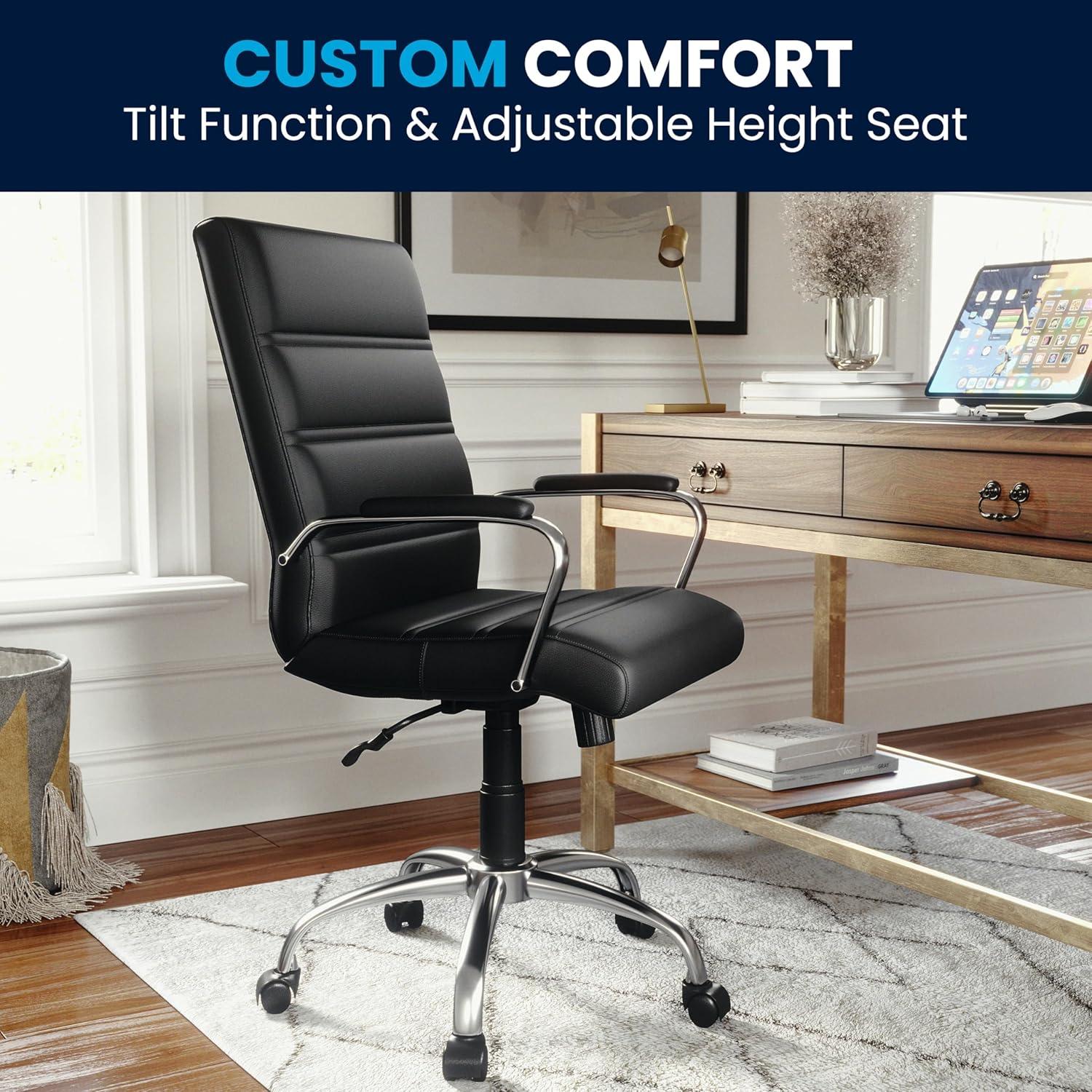 imageFlash Furniture Whitney MidBack Swivel LeatherSoft Desk Chair with Padded Seat and Armrests Adjustable Height Padded Office Chair BlackBlack LeathersoftChrome Frame