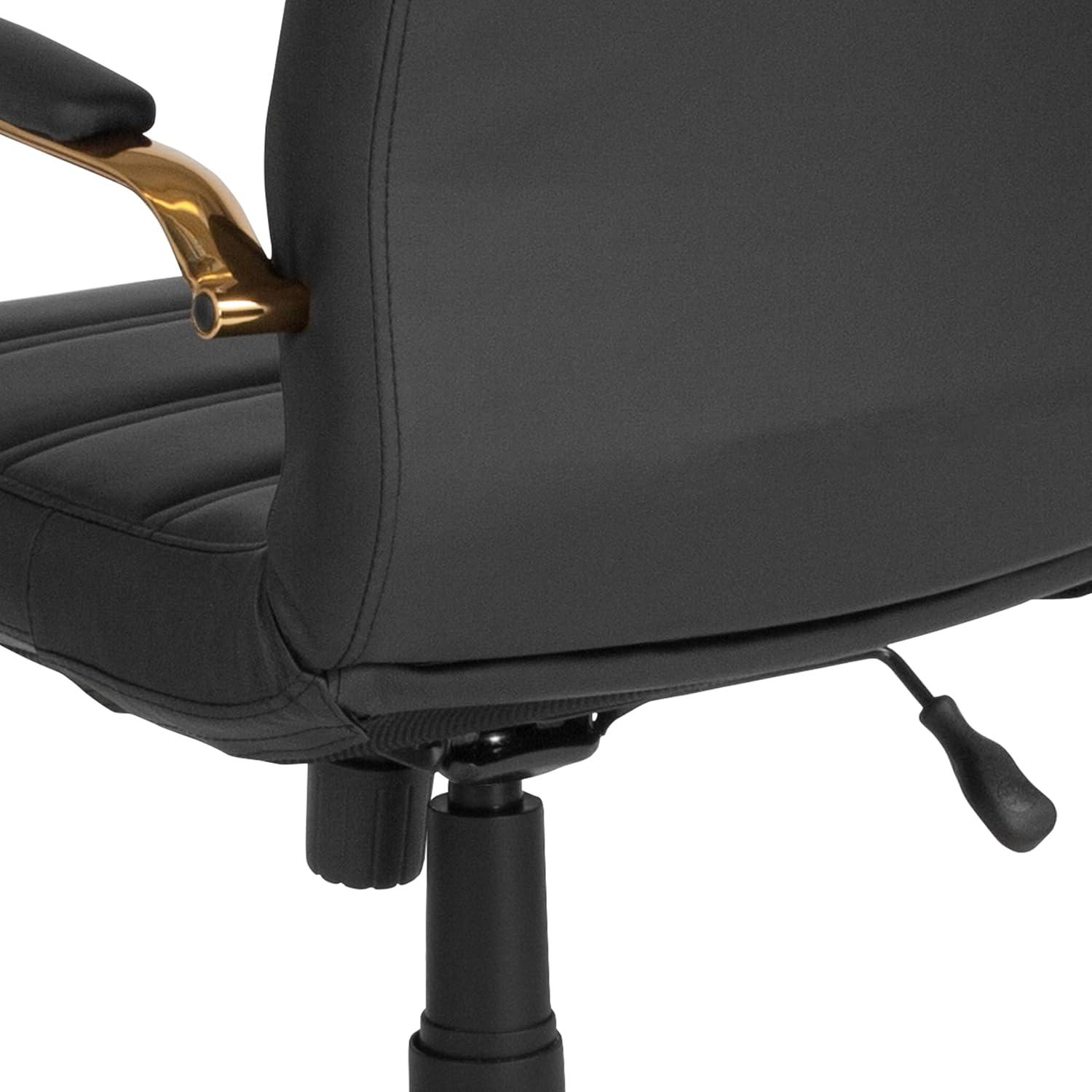 imageFlash Furniture Whitney MidBack Swivel LeatherSoft Desk Chair with Padded Seat and Armrests Adjustable Height Padded Office Chair BlackBlack LeathersoftGold Frame