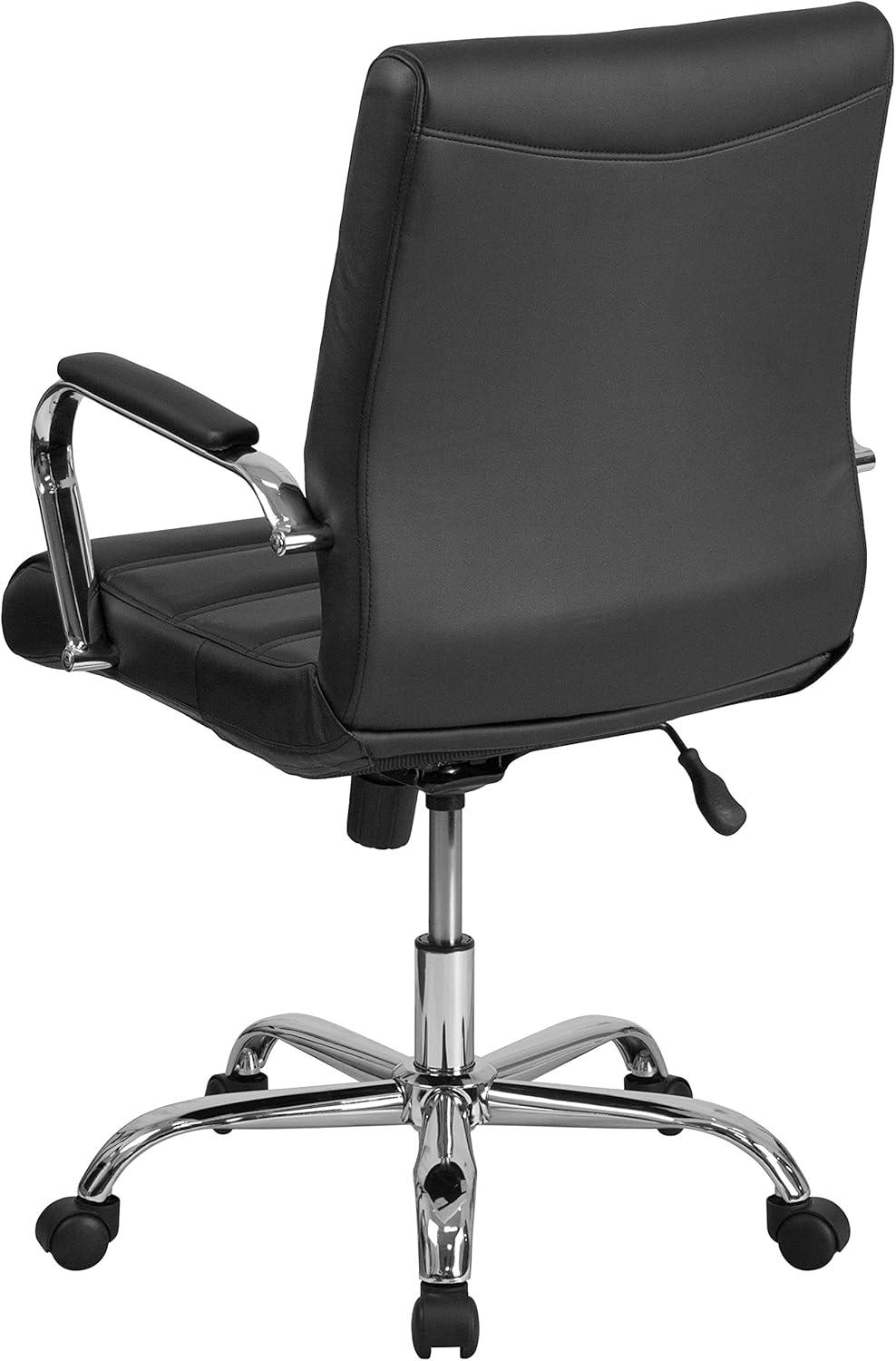 imageFlash Furniture Whitney MidBack Swivel LeatherSoft Desk Chair with Padded Seat and Armrests Adjustable Height Padded Office Chair BlackBlack LeathersoftChrome Frame