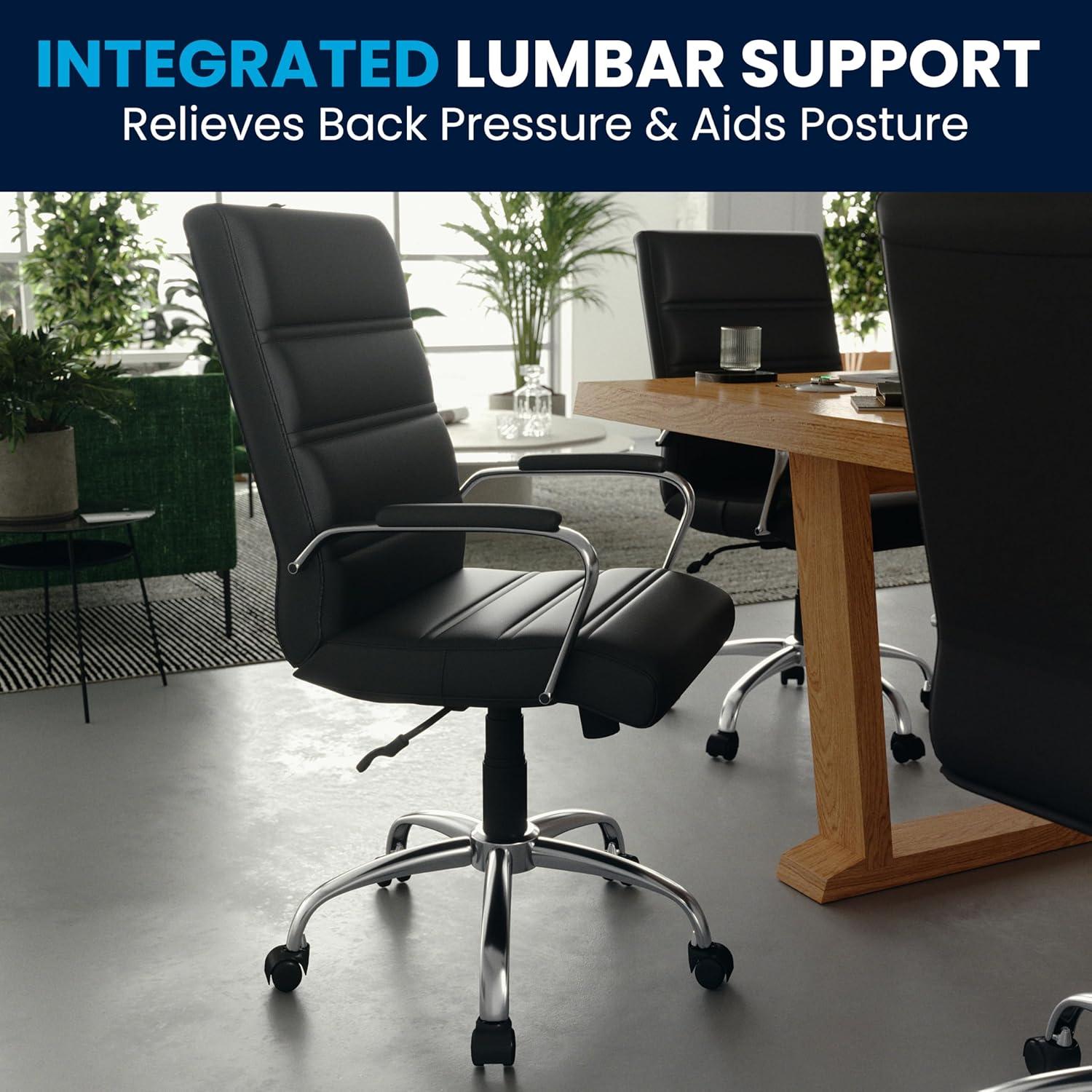 imageFlash Furniture Whitney MidBack Swivel LeatherSoft Desk Chair with Padded Seat and Armrests Adjustable Height Padded Office Chair BlackBlack LeathersoftChrome Frame
