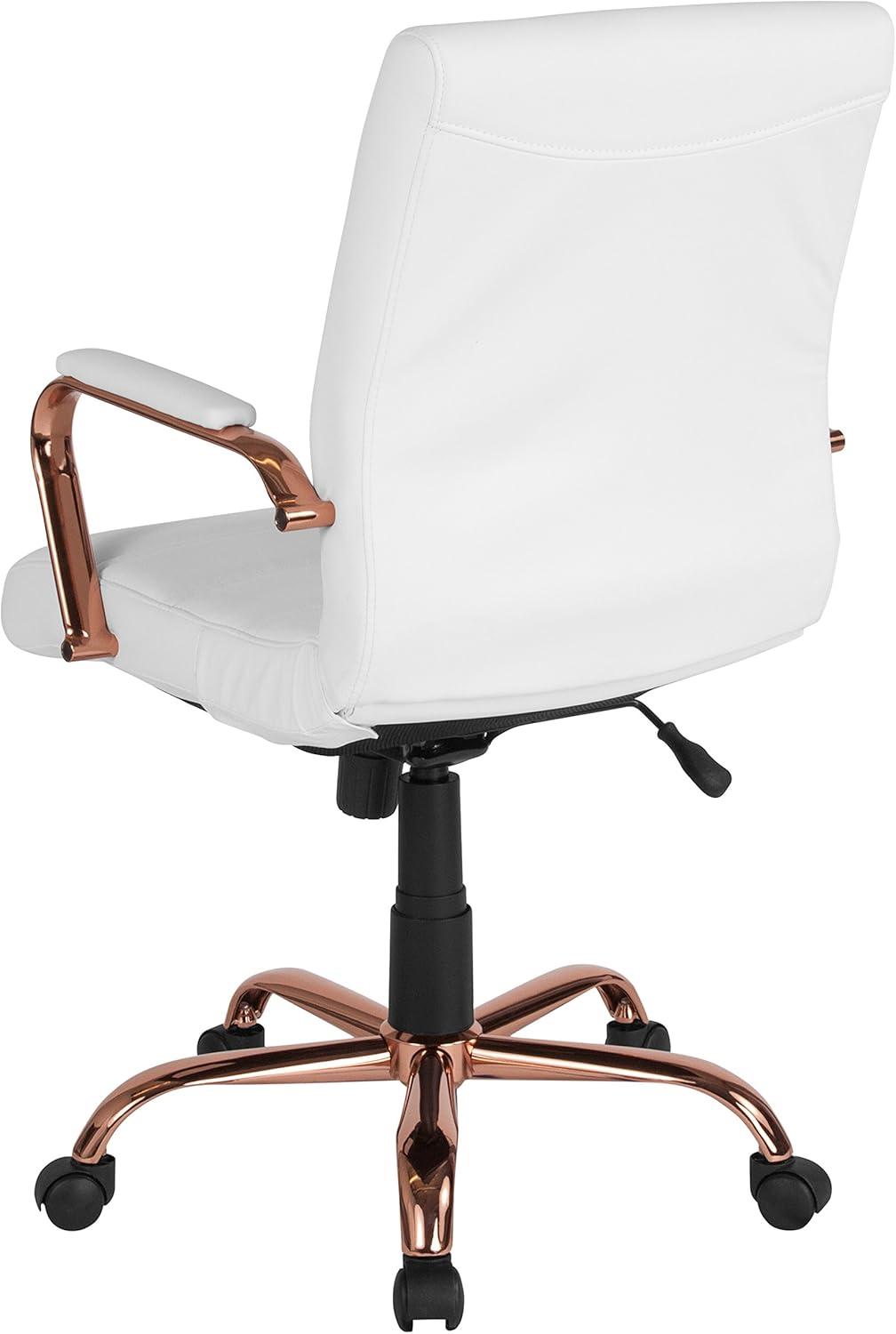 imageFlash Furniture Whitney MidBack Swivel LeatherSoft Desk Chair with Padded Seat and Armrests Adjustable Height Padded Office Chair BlackWhite LeathersoftRose Gold Frame