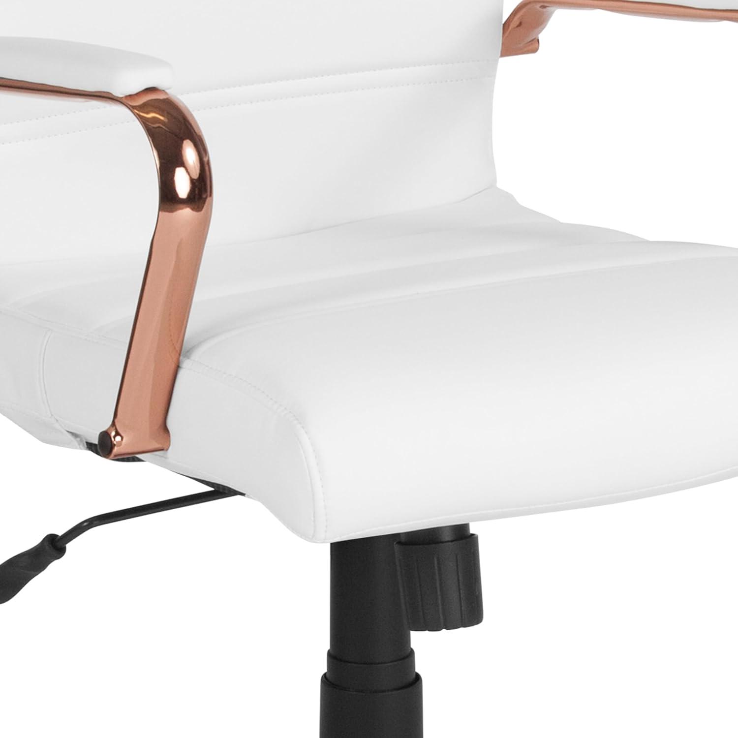 imageFlash Furniture Whitney MidBack Swivel LeatherSoft Desk Chair with Padded Seat and Armrests Adjustable Height Padded Office Chair BlackWhite LeathersoftRose Gold Frame