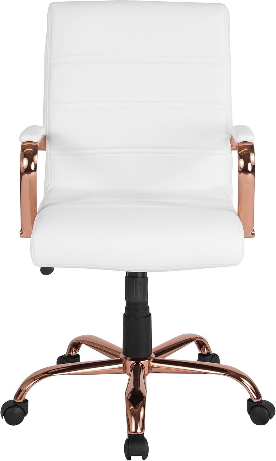 imageFlash Furniture Whitney MidBack Swivel LeatherSoft Desk Chair with Padded Seat and Armrests Adjustable Height Padded Office Chair BlackWhite LeathersoftRose Gold Frame