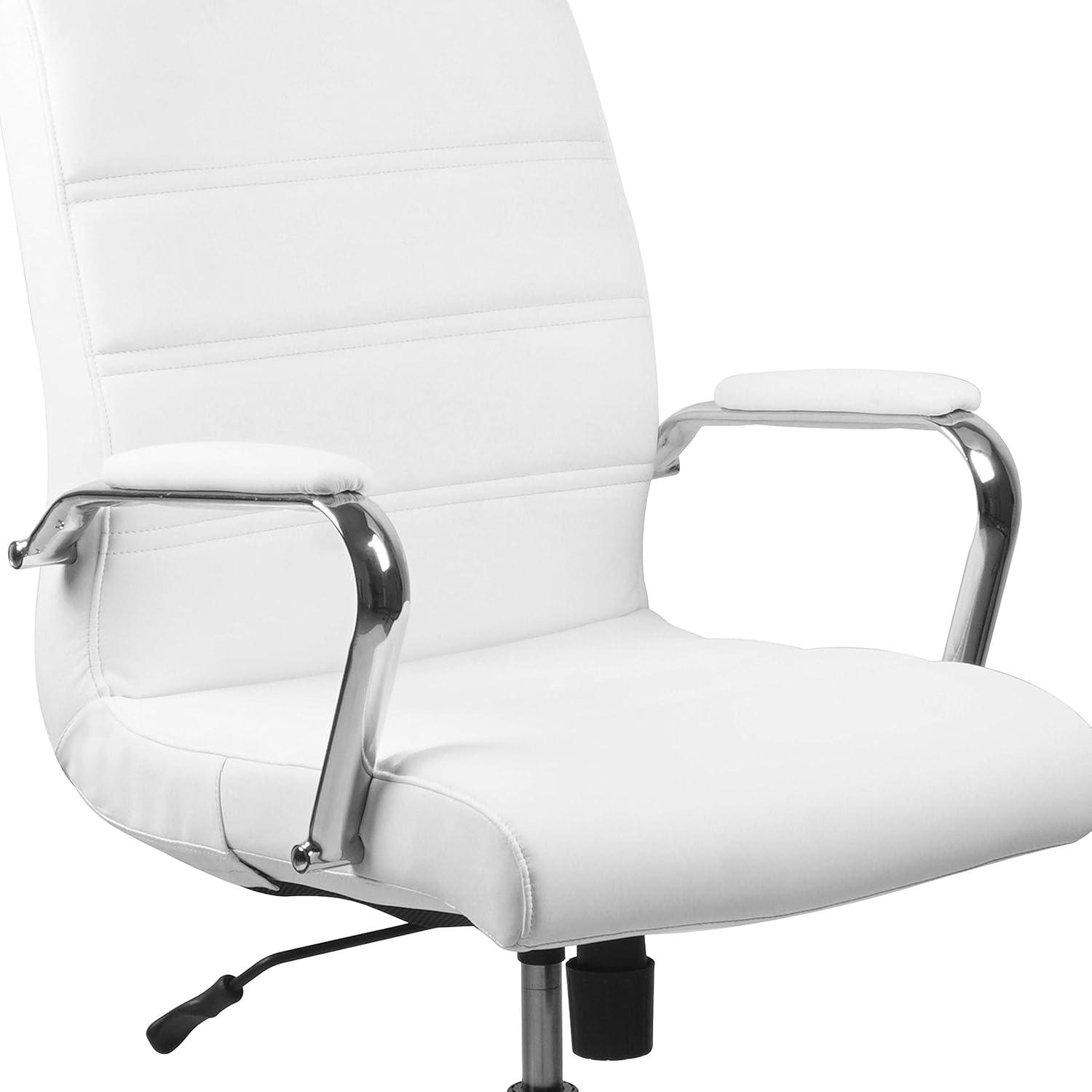 imageFlash Furniture Whitney MidBack Swivel LeatherSoft Desk Chair with Padded Seat and Armrests Adjustable Height Padded Office Chair BlackWhite LeathersoftChrome Frame