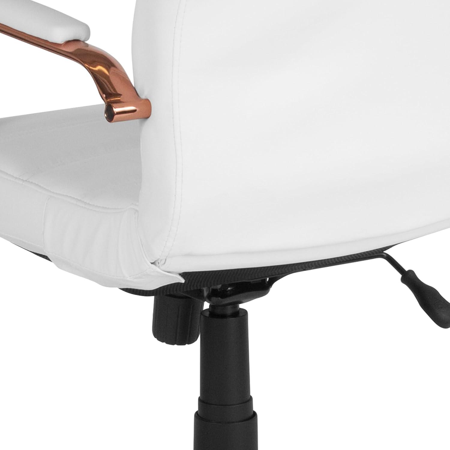 imageFlash Furniture Whitney MidBack Swivel LeatherSoft Desk Chair with Padded Seat and Armrests Adjustable Height Padded Office Chair BlackWhite LeathersoftRose Gold Frame