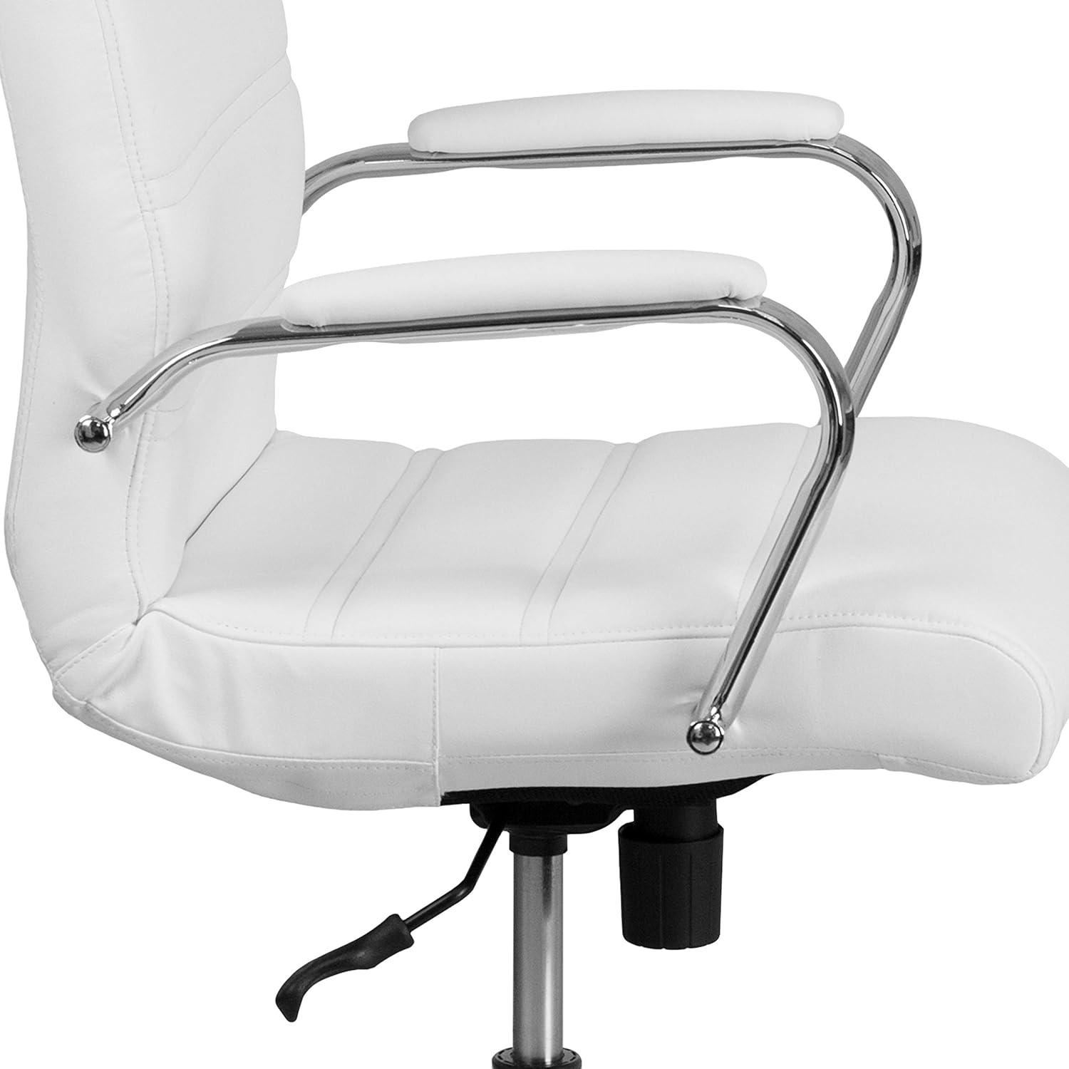 imageFlash Furniture Whitney MidBack Swivel LeatherSoft Desk Chair with Padded Seat and Armrests Adjustable Height Padded Office Chair BlackWhite LeathersoftChrome Frame