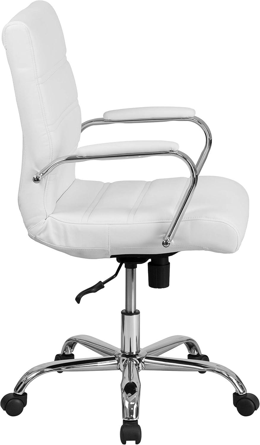 imageFlash Furniture Whitney MidBack Swivel LeatherSoft Desk Chair with Padded Seat and Armrests Adjustable Height Padded Office Chair BlackWhite LeathersoftChrome Frame