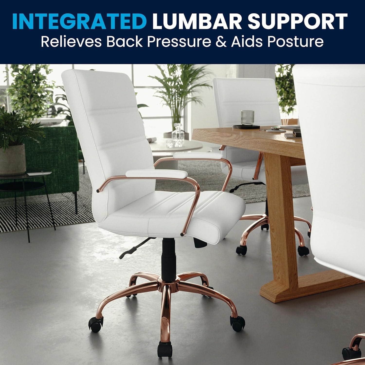 imageFlash Furniture Whitney MidBack Swivel LeatherSoft Desk Chair with Padded Seat and Armrests Adjustable Height Padded Office Chair BlackWhite LeathersoftRose Gold Frame