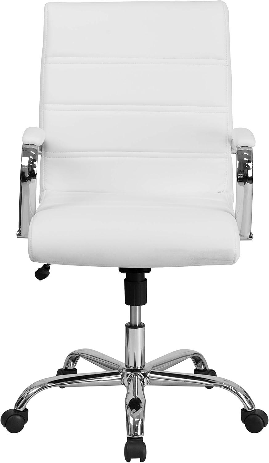 imageFlash Furniture Whitney MidBack Swivel LeatherSoft Desk Chair with Padded Seat and Armrests Adjustable Height Padded Office Chair BlackWhite LeathersoftChrome Frame