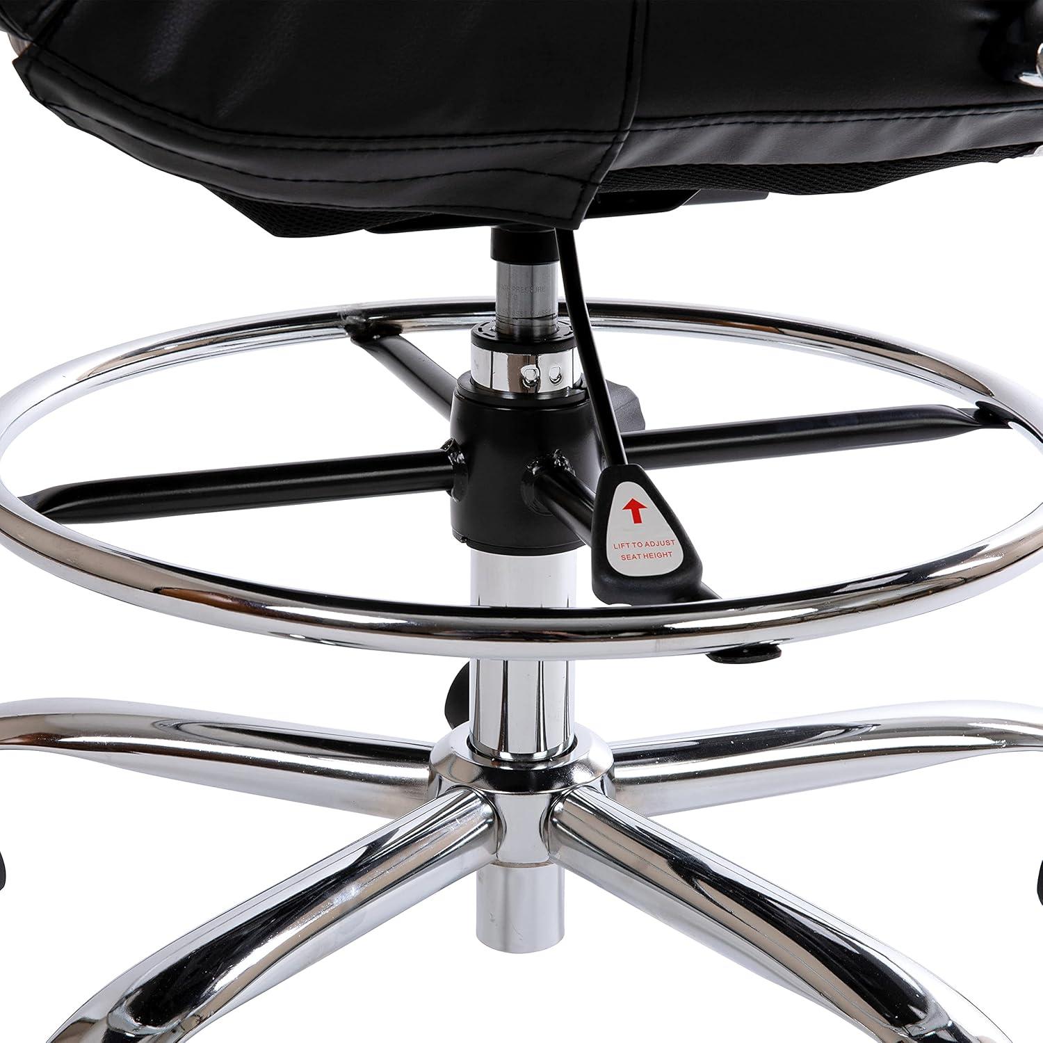 imageFlash Furniture Whitney MidBack Swivel LeatherSoft Drafting Chair with Padded Seat Armrests and Foot Ring Adjustable Office Chair WhiteChromeBlack