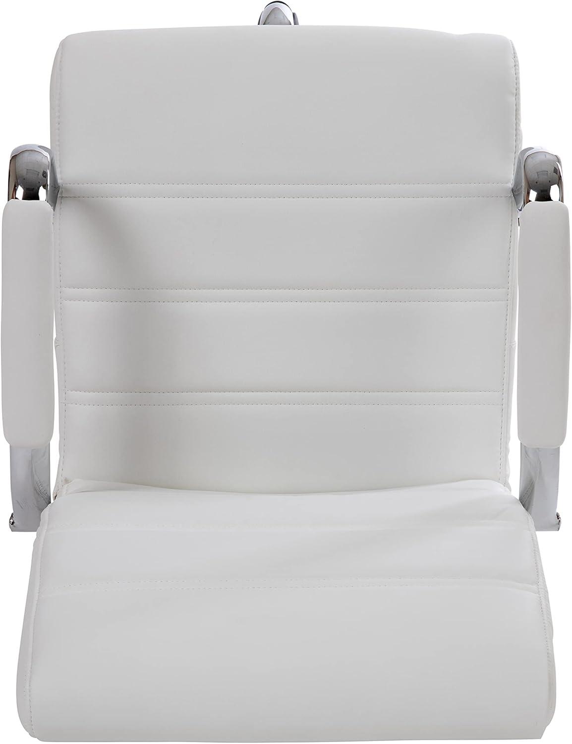 imageFlash Furniture Whitney MidBack Swivel LeatherSoft Drafting Chair with Padded Seat Armrests and Foot Ring Adjustable Office Chair WhiteChromeWhite