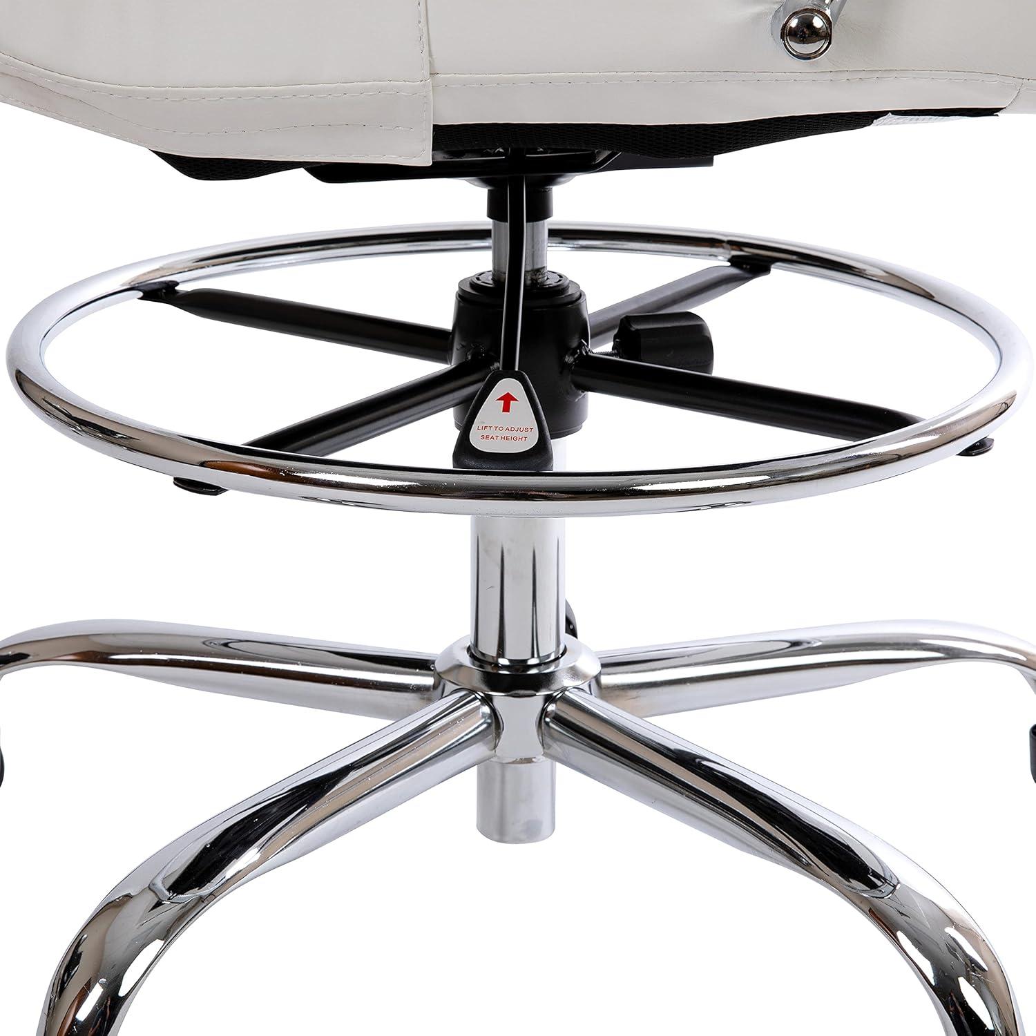 imageFlash Furniture Whitney MidBack Swivel LeatherSoft Drafting Chair with Padded Seat Armrests and Foot Ring Adjustable Office Chair WhiteChromeWhite