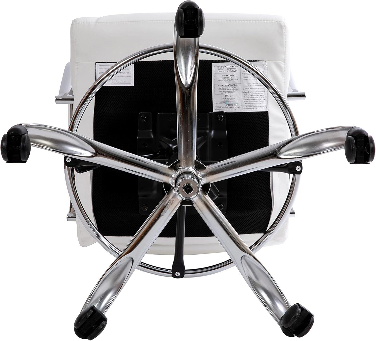 imageFlash Furniture Whitney MidBack Swivel LeatherSoft Drafting Chair with Padded Seat Armrests and Foot Ring Adjustable Office Chair WhiteChromeWhite