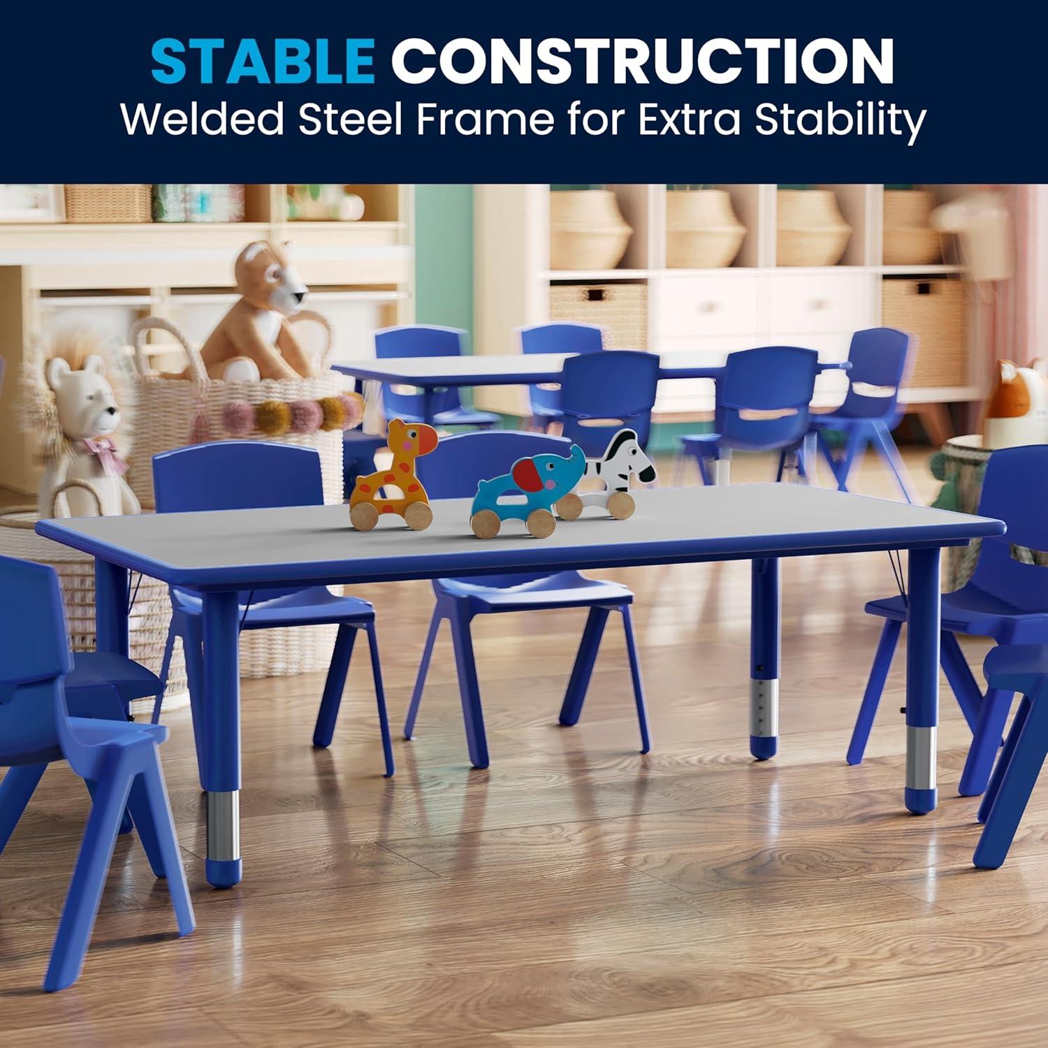 imageFlash Furniture Wren Adjustable Classroom Activity Table for School and Home Plastic Activity Table for Kids 23625quot W x 4725quot L GrayBlueBlue