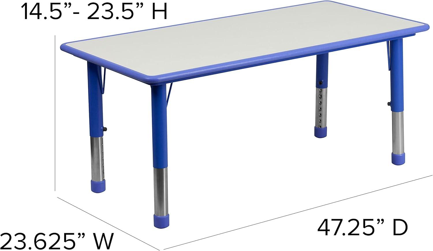 imageFlash Furniture Wren Adjustable Classroom Activity Table for School and Home Plastic Activity Table for Kids 23625quot W x 4725quot L GrayBlueBlue