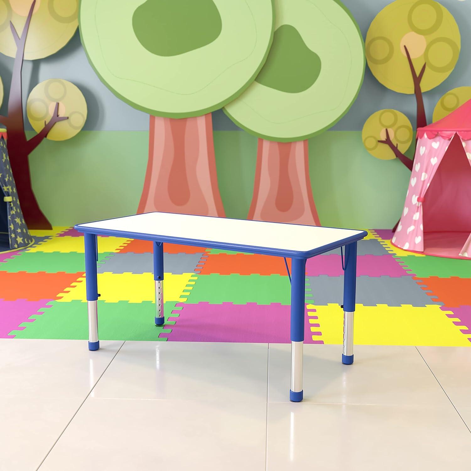 imageFlash Furniture Wren Adjustable Classroom Activity Table for School and Home Plastic Activity Table for Kids 23625quot W x 4725quot L GrayBlueBlue