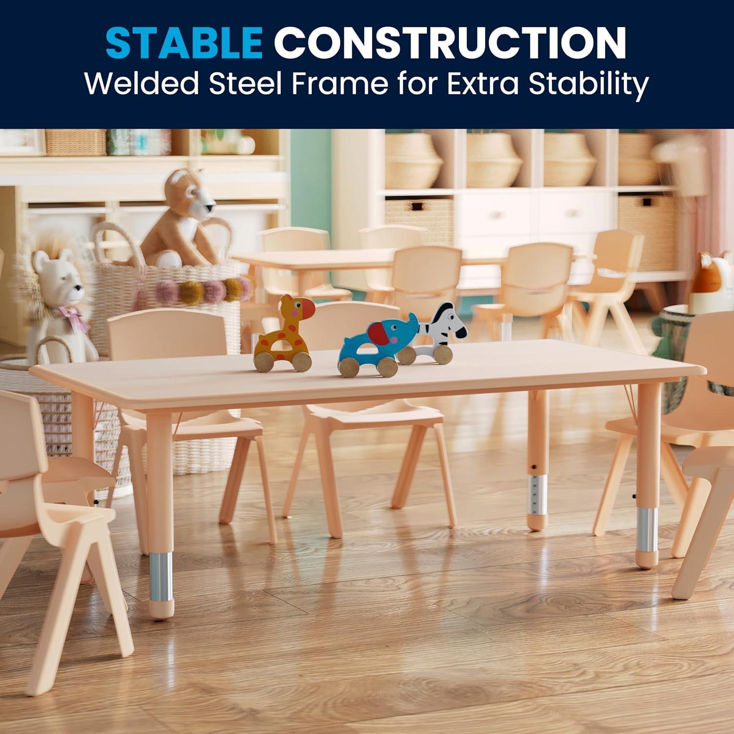 imageFlash Furniture Wren Adjustable Classroom Activity Table for School and Home Plastic Activity Table for Kids 23625quot W x 4725quot L GrayBlueNatural