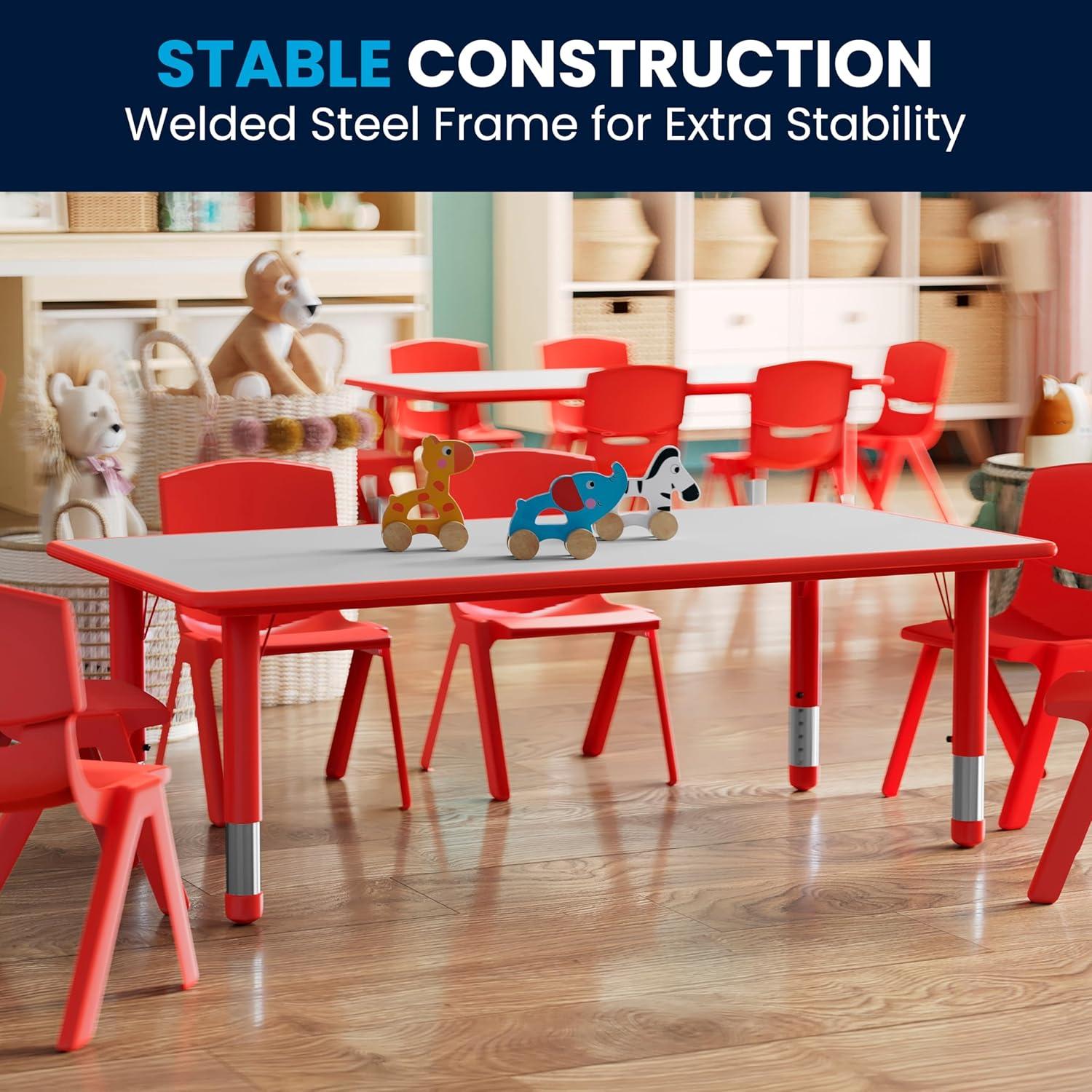 imageFlash Furniture Wren Adjustable Classroom Activity Table for School and Home Plastic Activity Table for Kids 23625quot W x 4725quot L GrayBlueRed